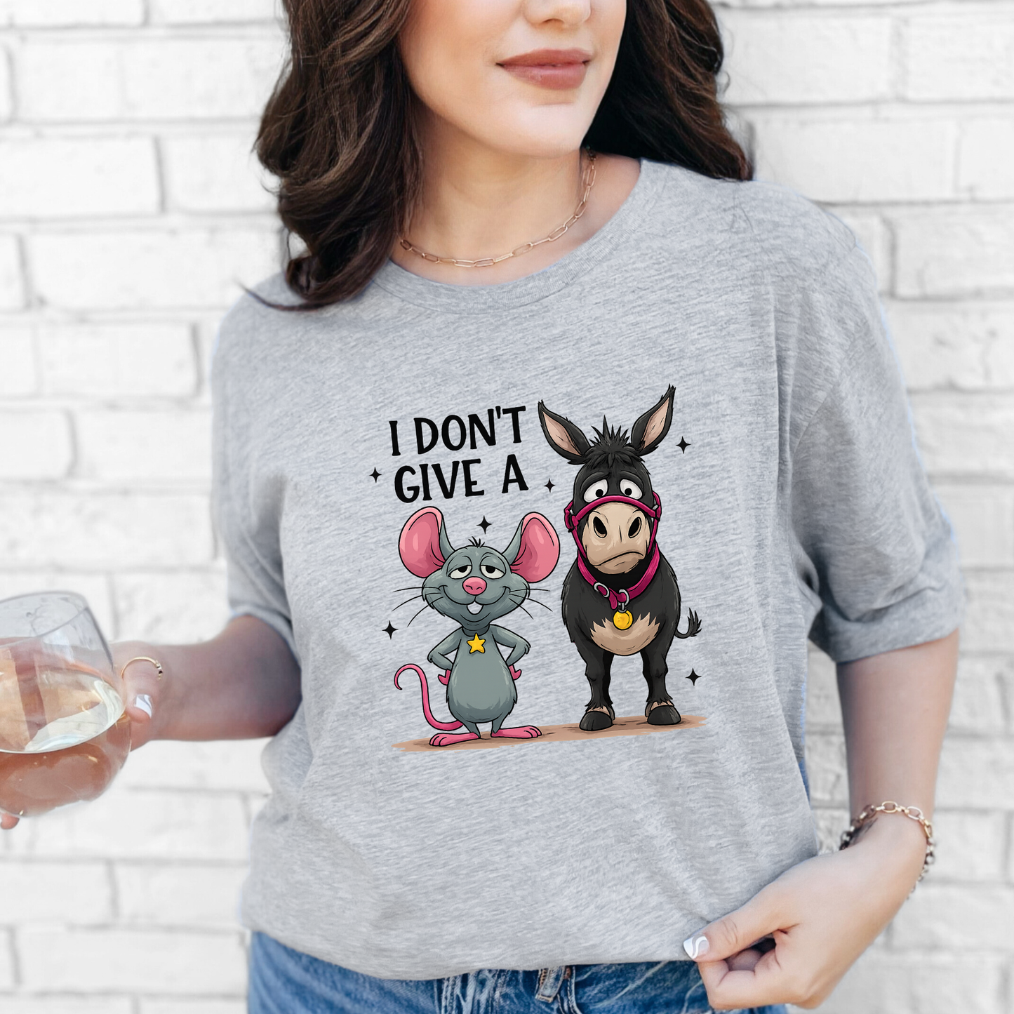 Wholesale Don't Give a Mouse Donkey Graphic Tee - Grey Tee