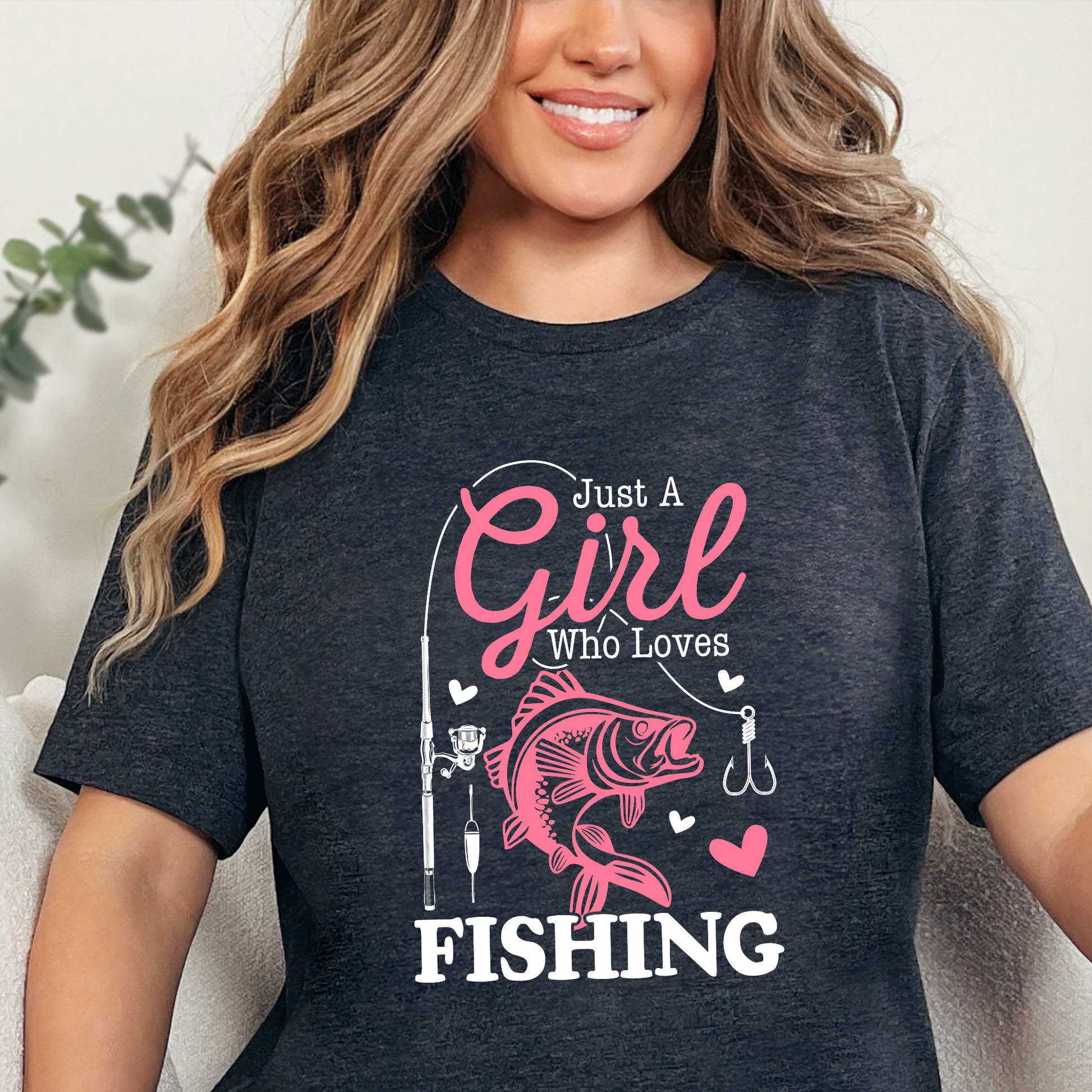 Wholesale Just A Girl Who Loves Fishing Graphic Tee - Dark Grey Heather Tee