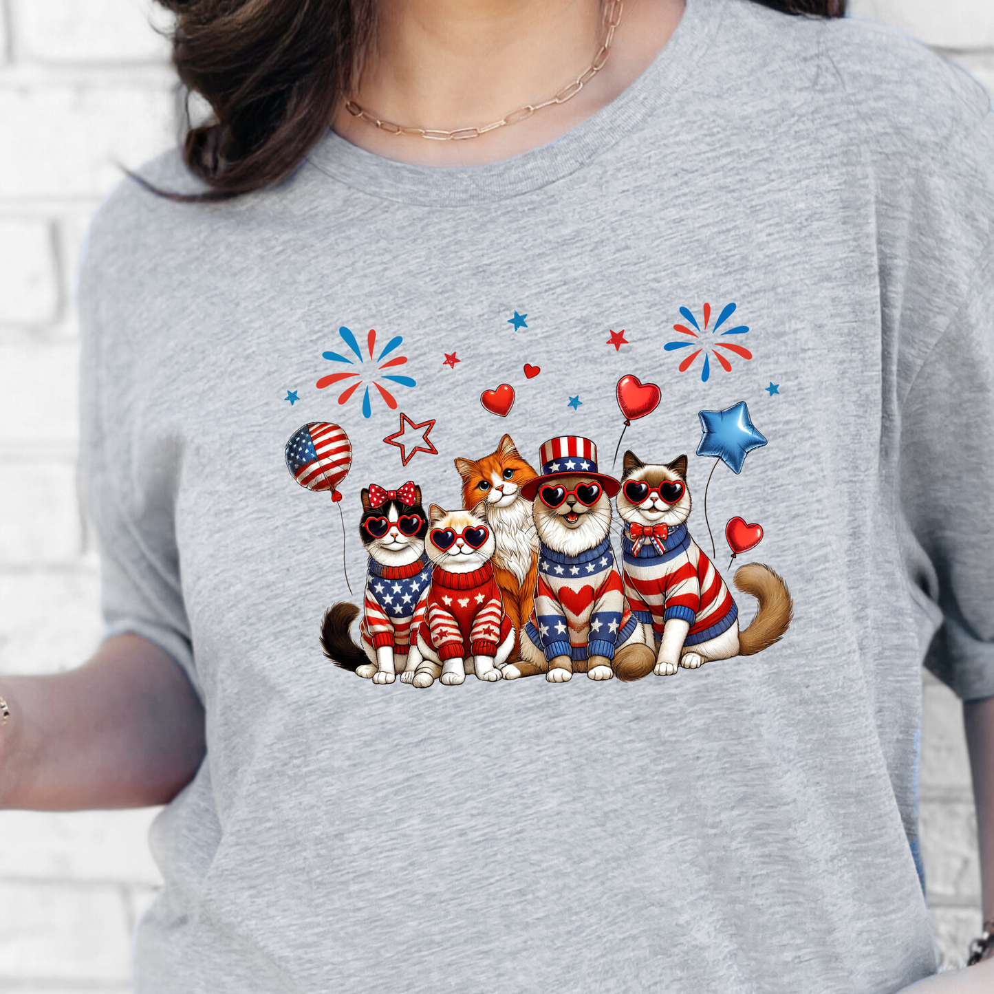 Wholesale Cats Patriotic Graphic Tee - Grey Tee
