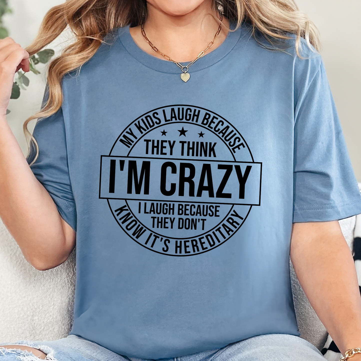 Wholesale My Kids Laugh Graphic Tee - Steel Blue Tee