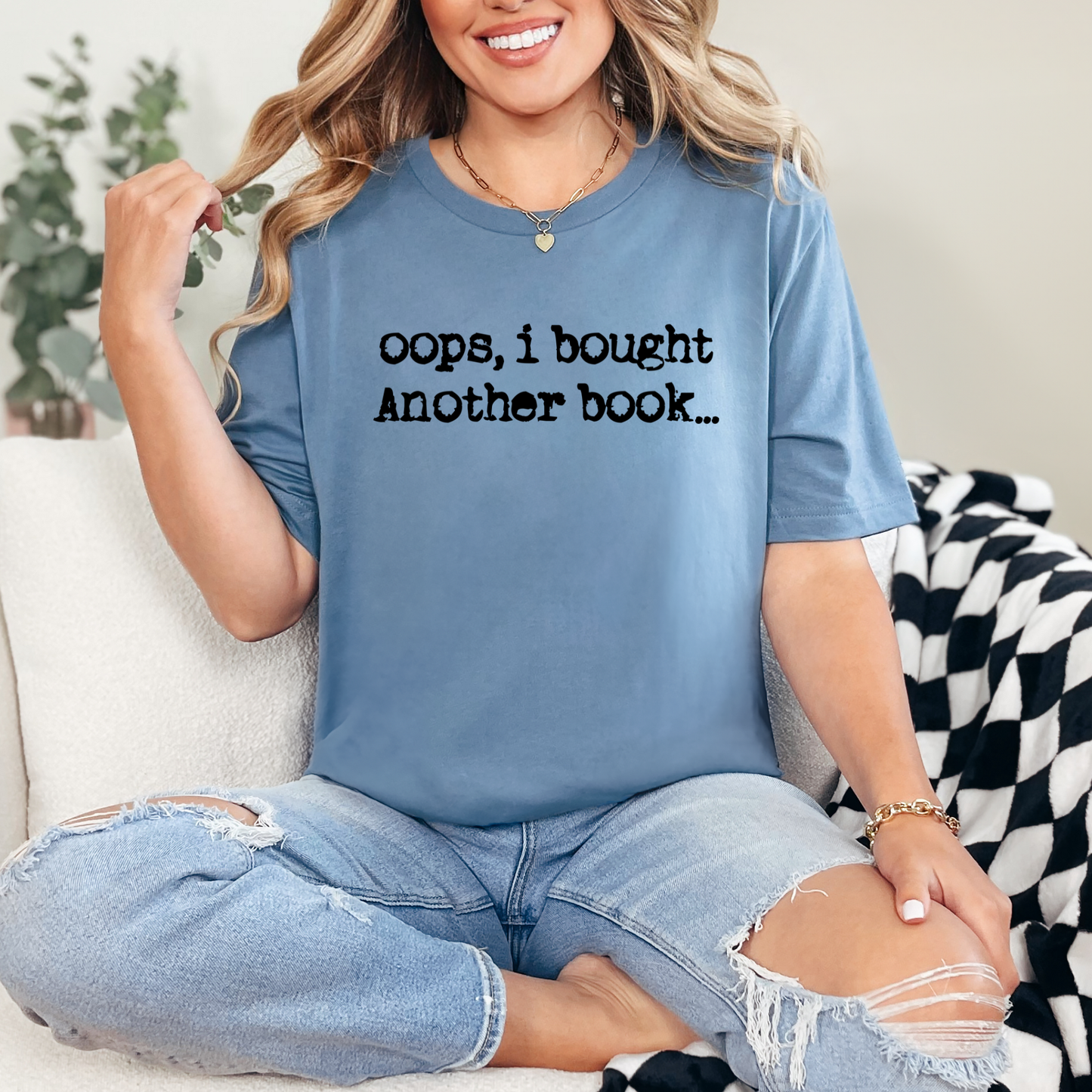 Wholesale Oops Another Book Graphic Tee - Steel Blue Tee