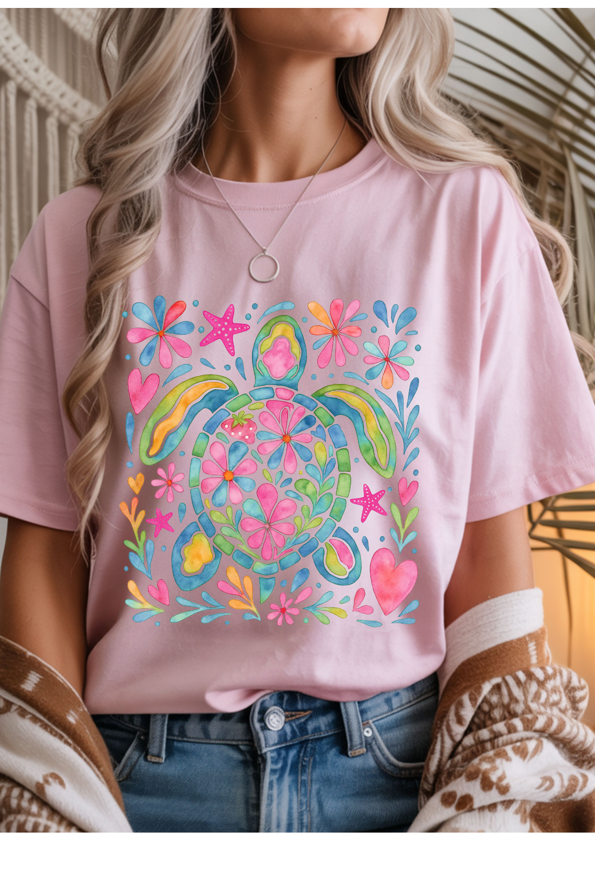 Wholesale Olive - Watercolor Sea Turtle #9 - Light Pink Gildan Tee