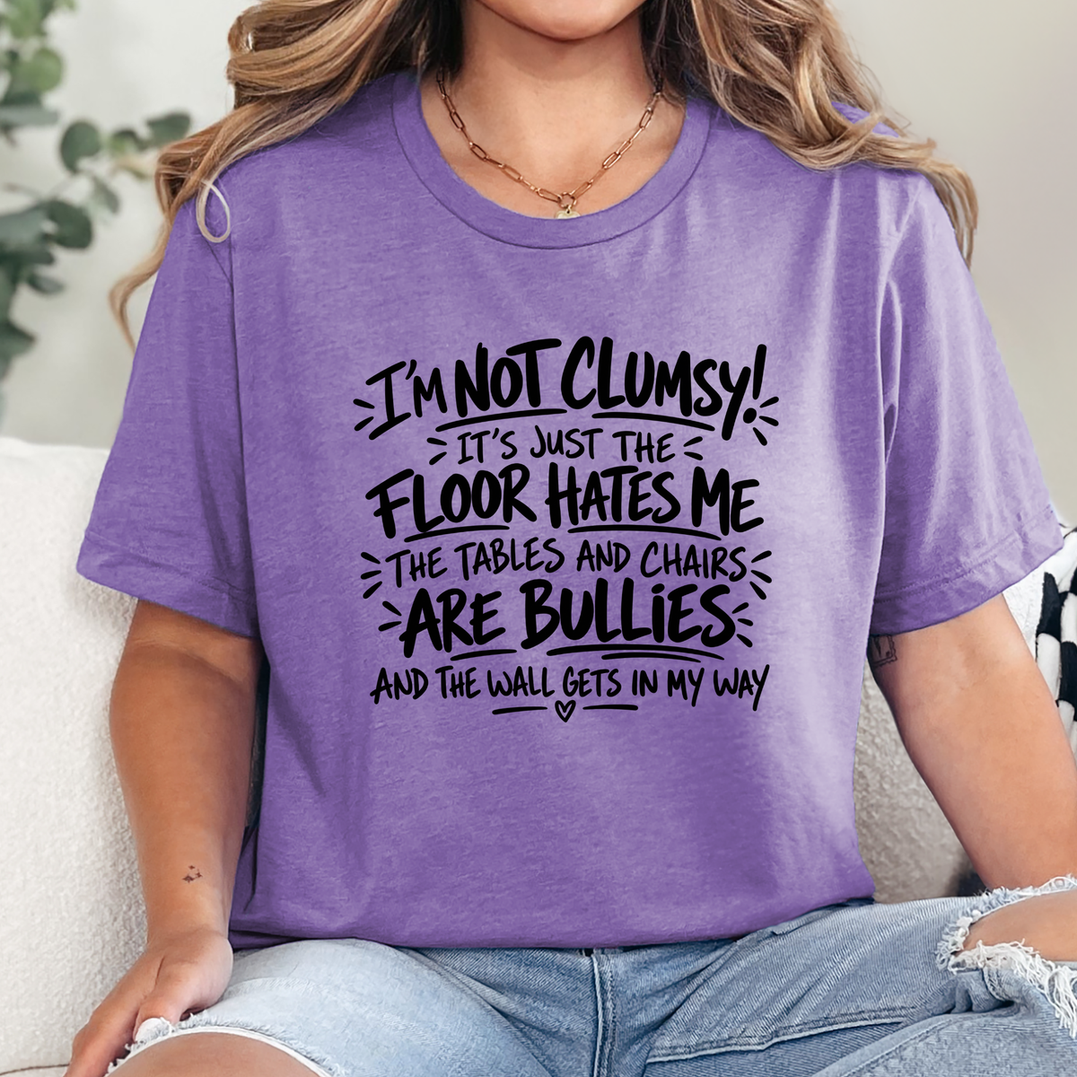 Wholesale I'm Not Clumsy Graphic Tee - Heather Team Purple