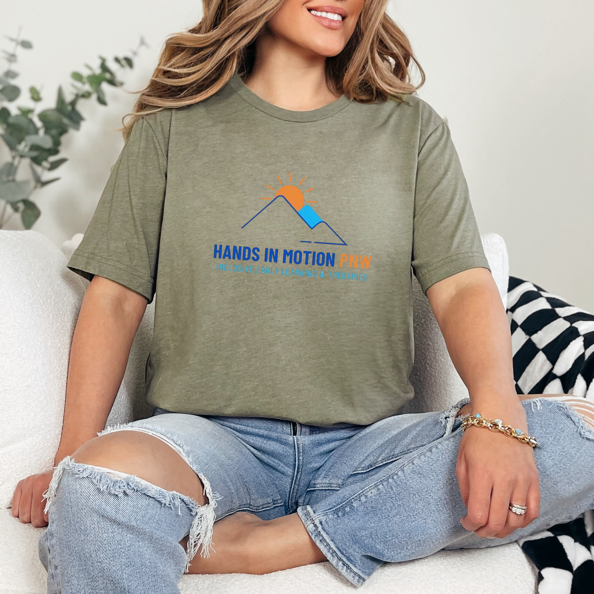 Wholesale Hands In Motion Graphic Tee - Heather Olive Tee