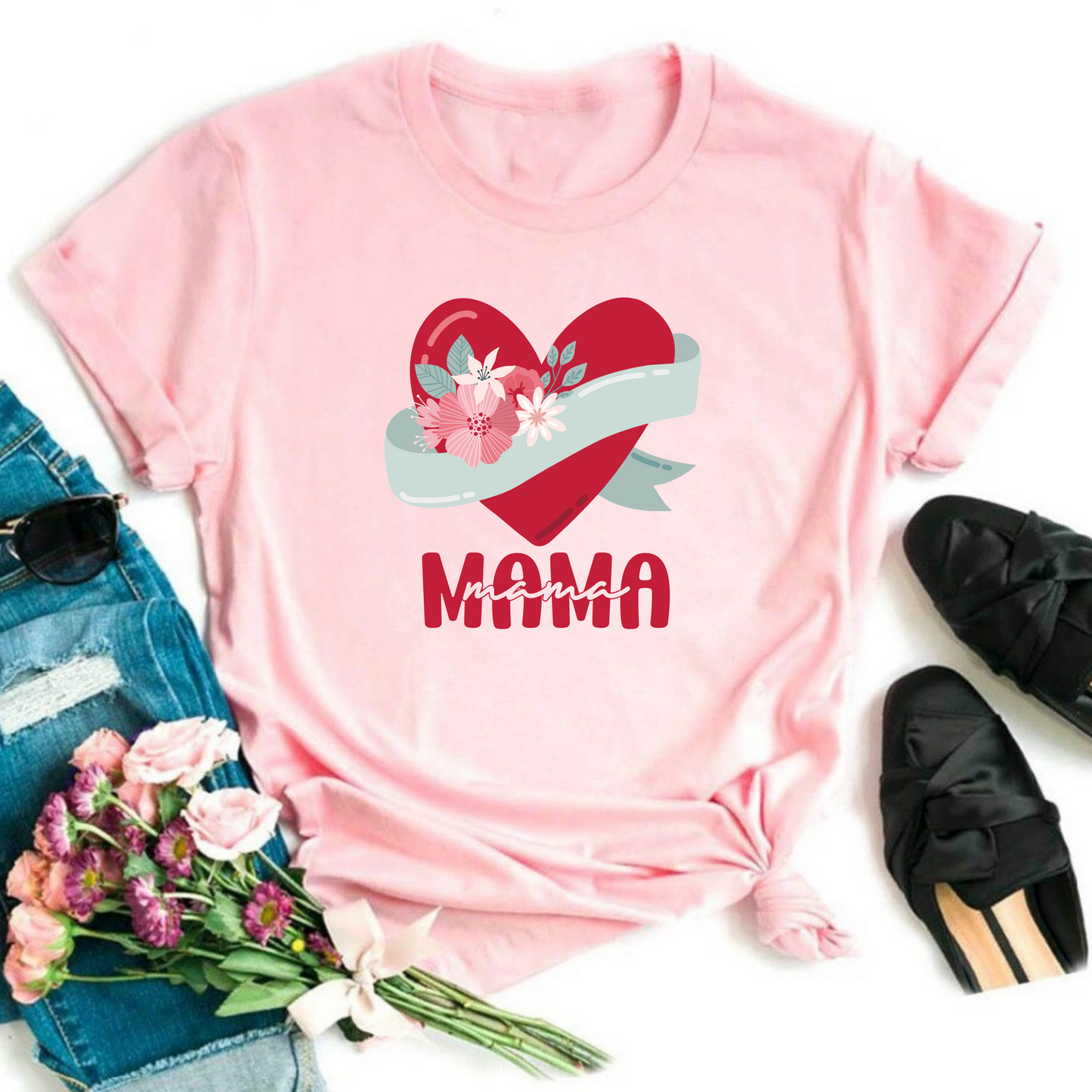 Wholesale Mama Heart Graphic Tee - Pink Tee