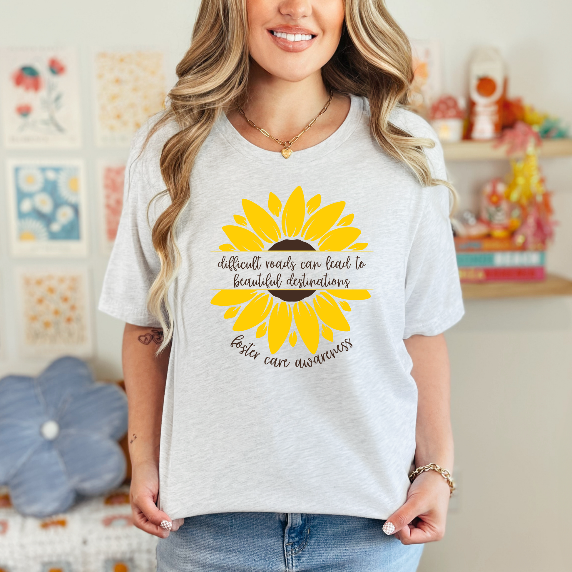 Wholesale Foster care sunflower Graphic Tee - Ash Tee