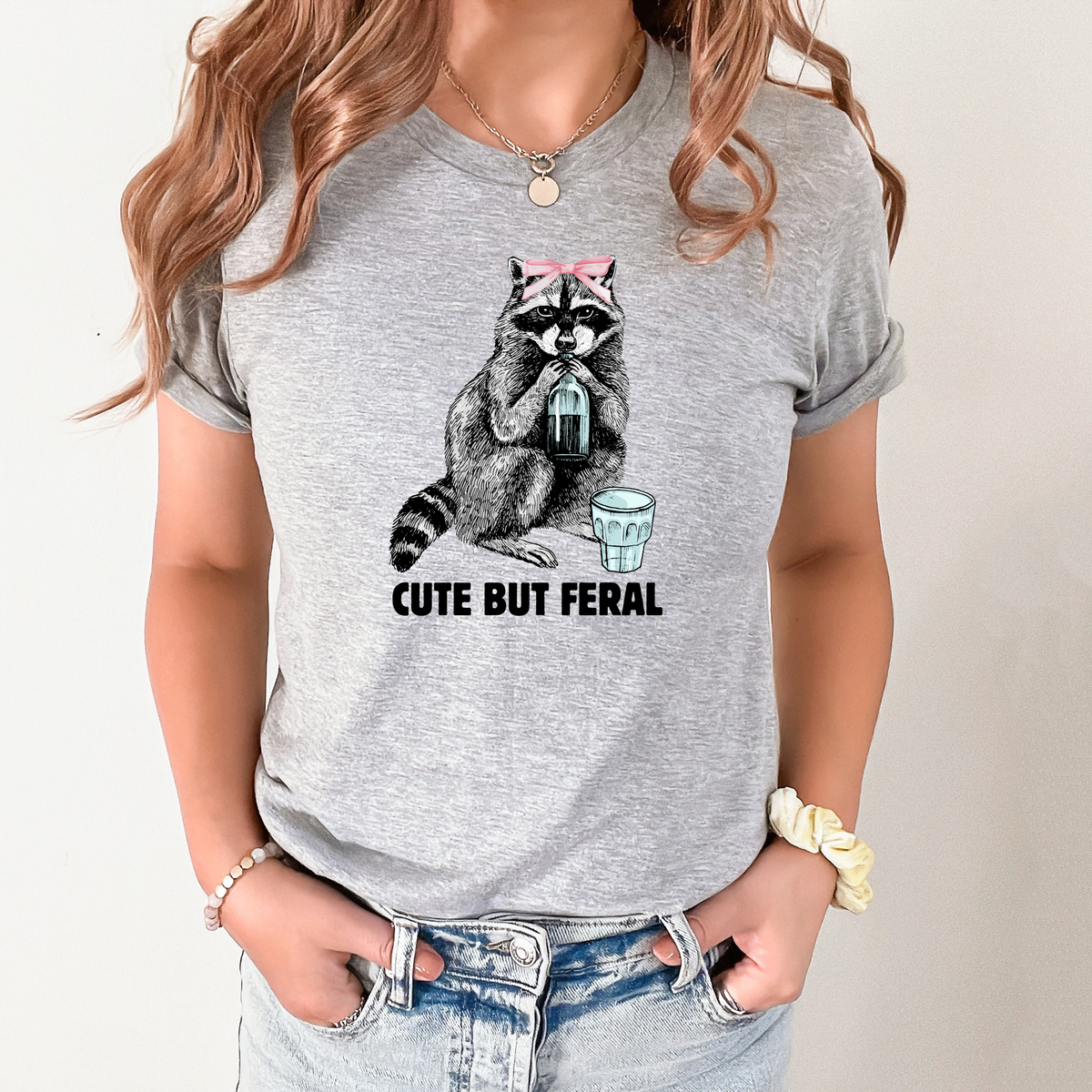 Wholesale Cute but feral Graphic Tee - Grey Tee