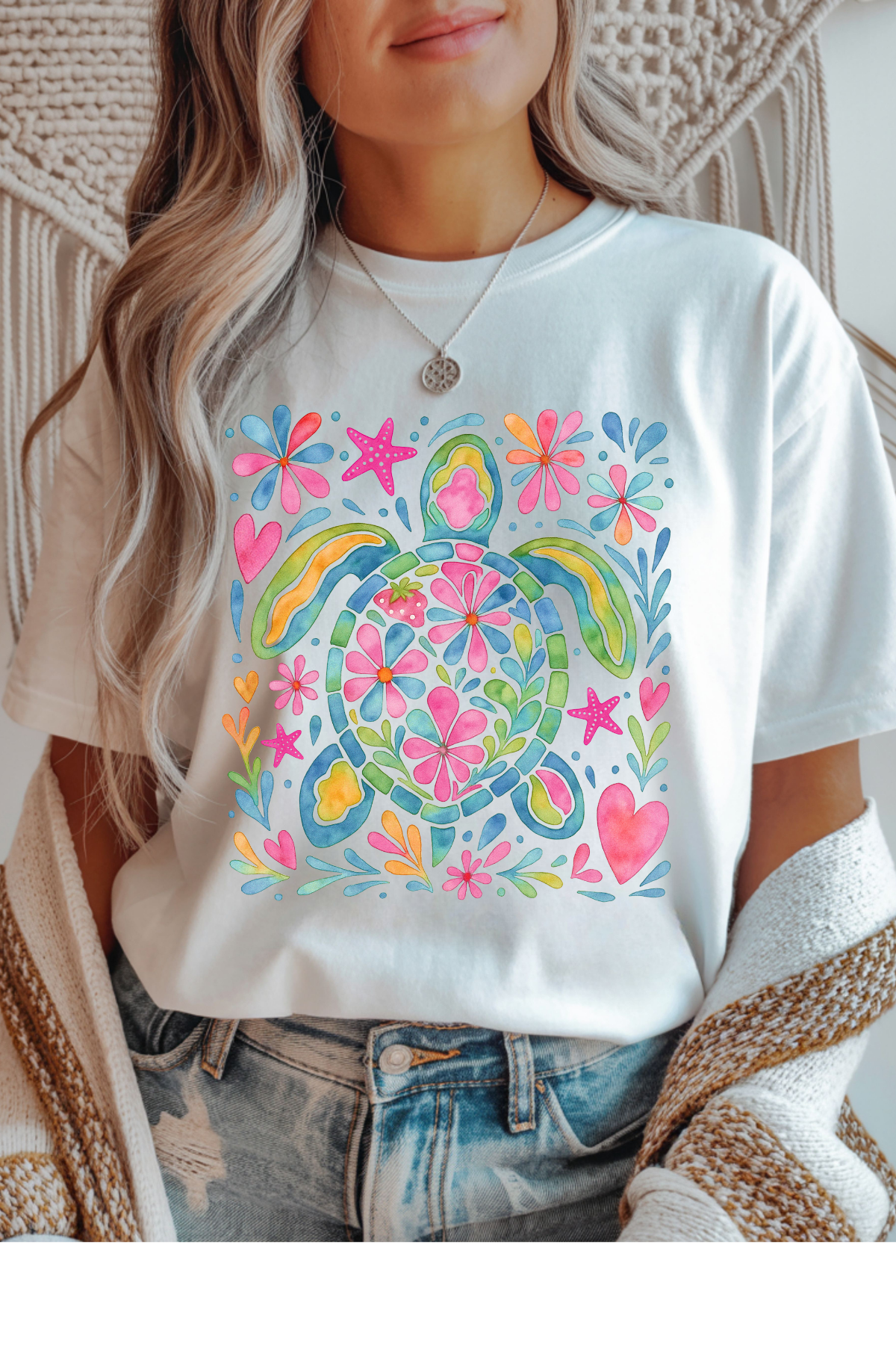 Wholesale Olive - Watercolor Sea Turtle #9 - White Gildan Tee