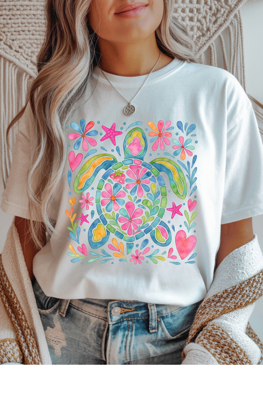 Wholesale Olive - Watercolor Sea Turtle #9 - White Gildan Tee