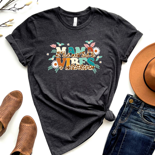 Wholesale Leopard Floral Collection Mama Vibes Graphic Tee - Heather Charcoal Tee