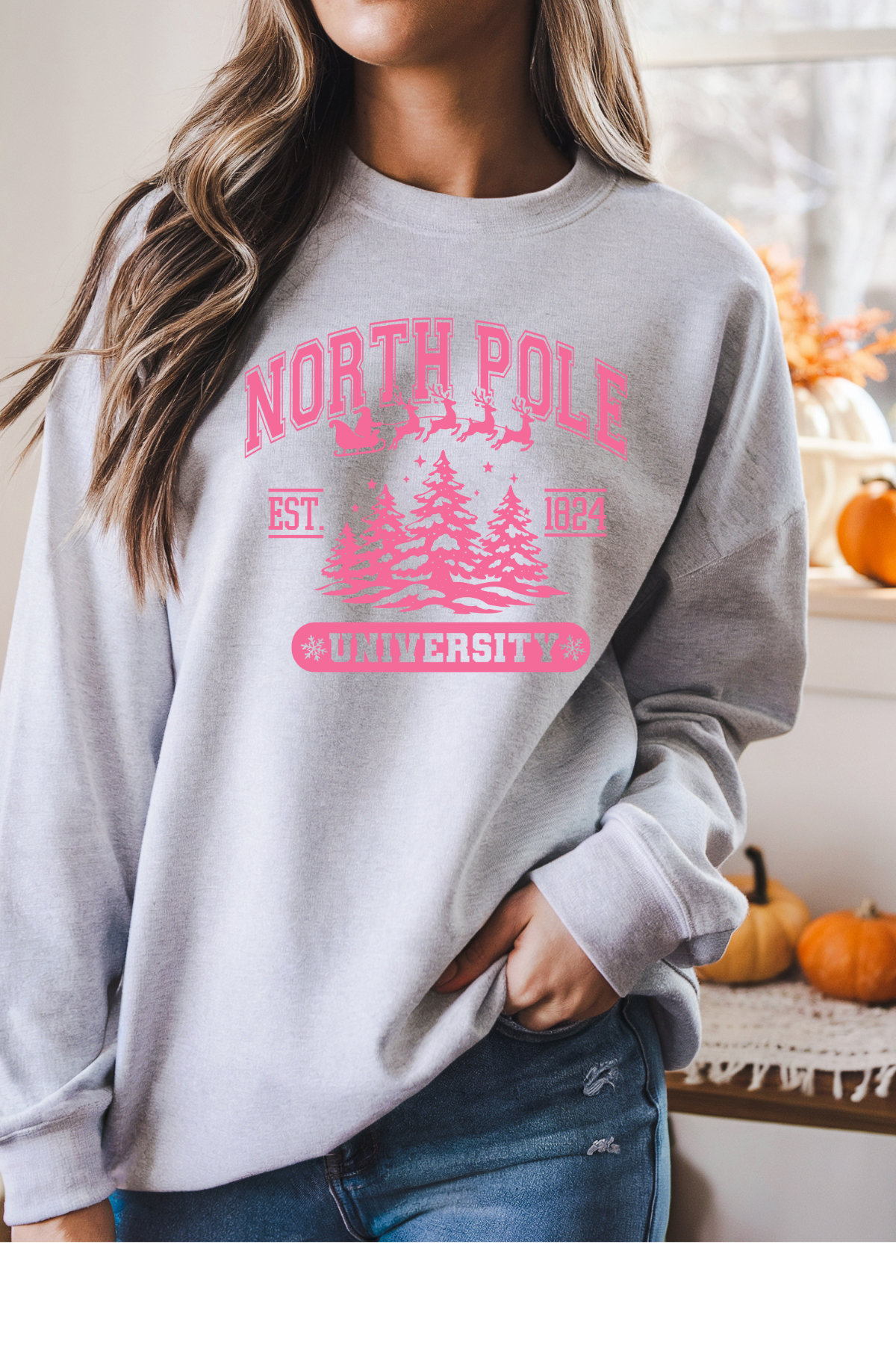 Wholesale Xmas #1 Red - North Pole #4 - Ash Gildan Sweatshirt