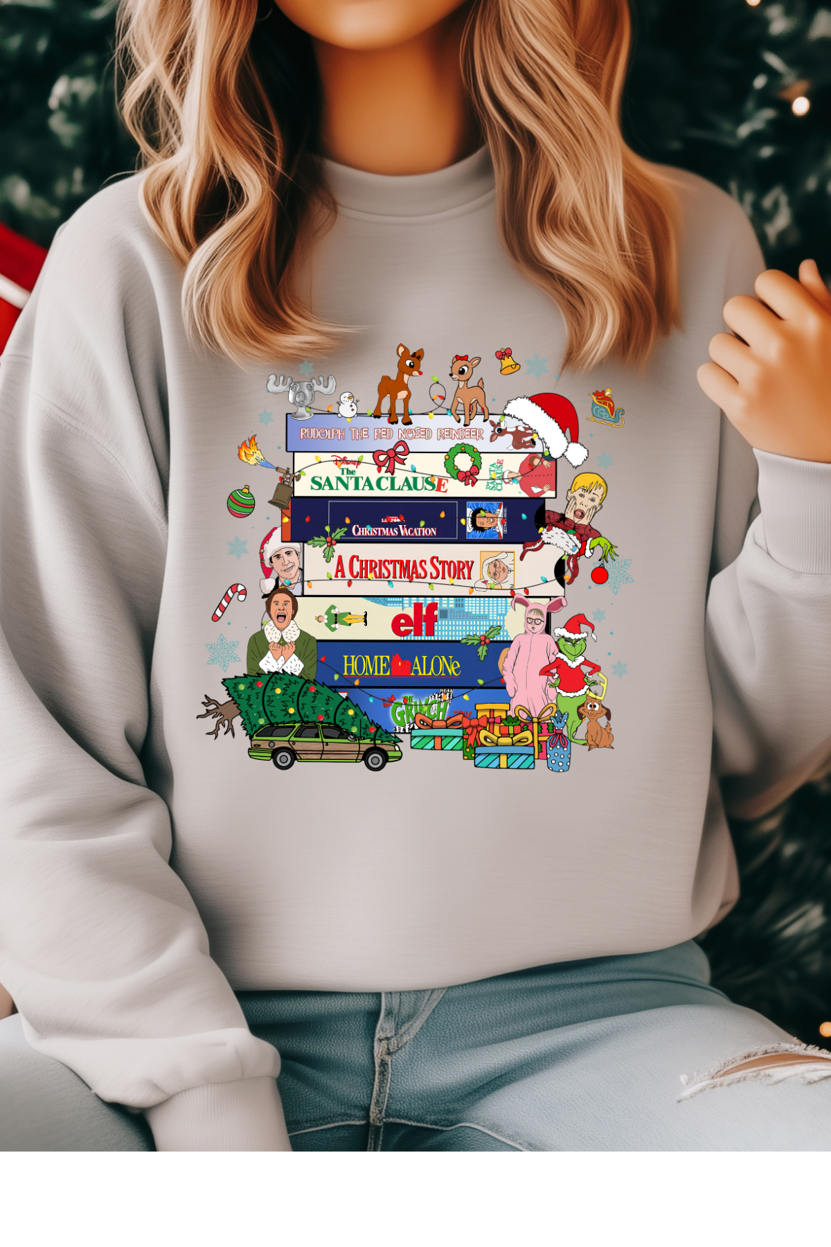 Wholesale Xmas #2 Green - Holiday Movies #1 - Ash Gildan Sweatshirt