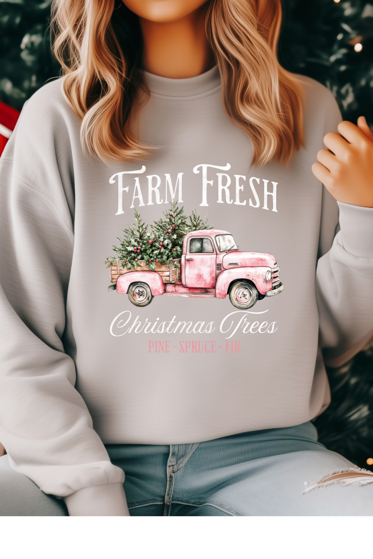 Wholesale Xmas #2 Green - Farm Fresh #4 - Ash Gildan Sweatshirt