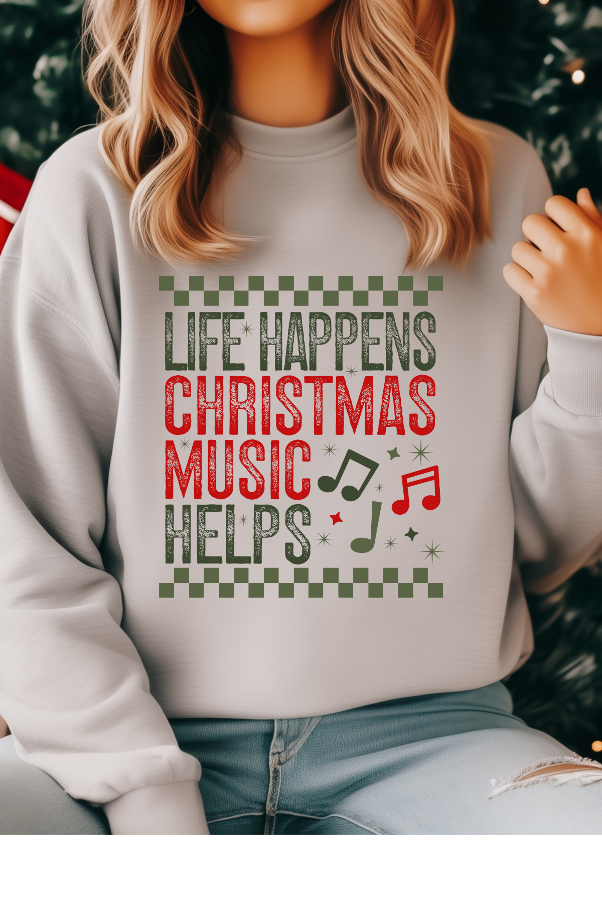 Wholesale Xmas #2 Green - Christmas Music Helps #7 - Ash Gildan Sweatshirt