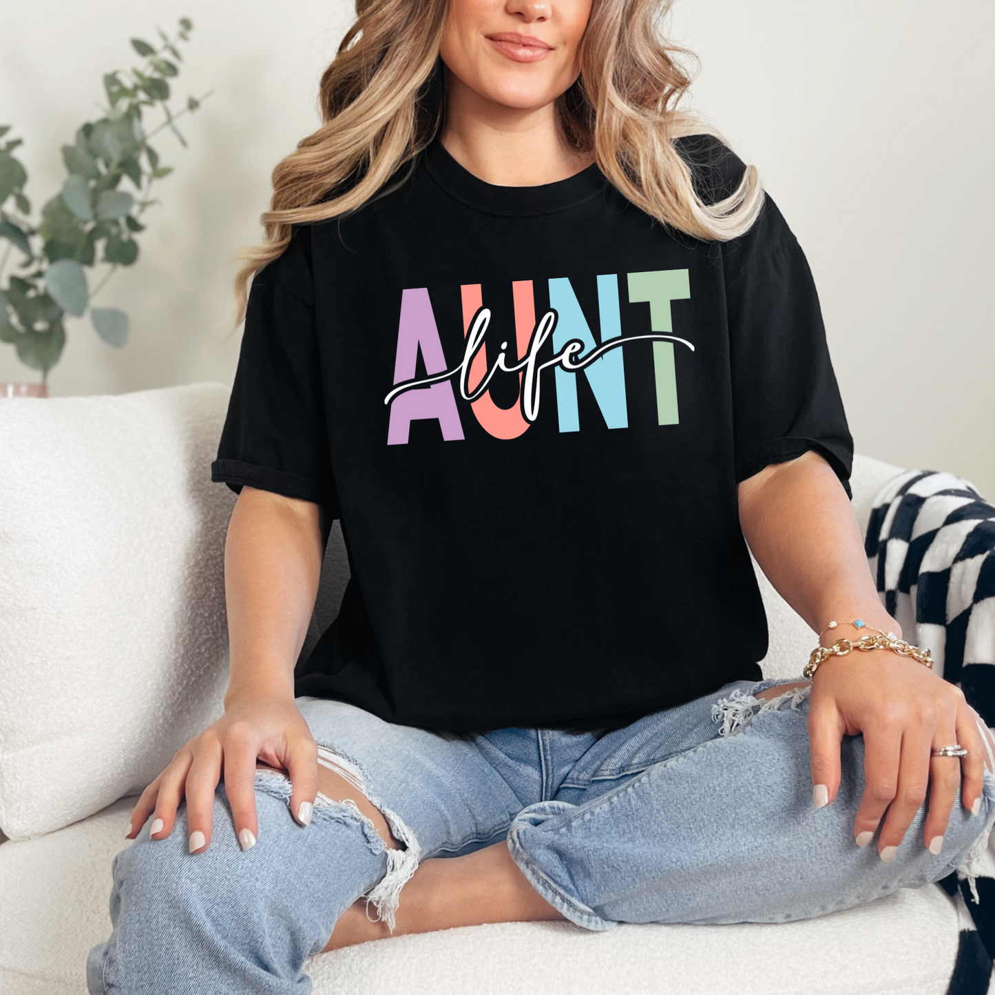 Wholesale Aunt Life Graphic Tee - Black Tee