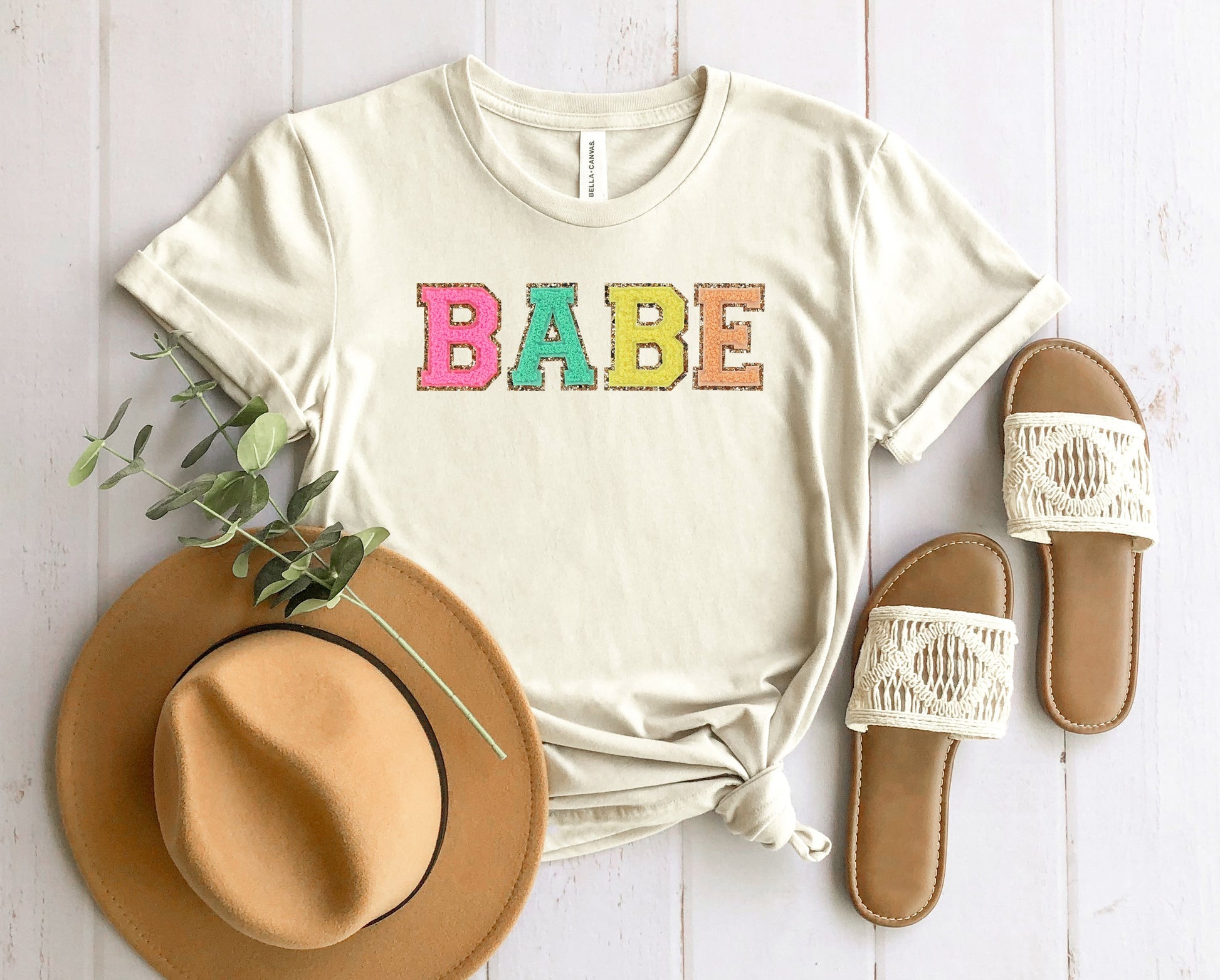 Wholesale Babe Patch Graphic Tee - Heathered Sand
