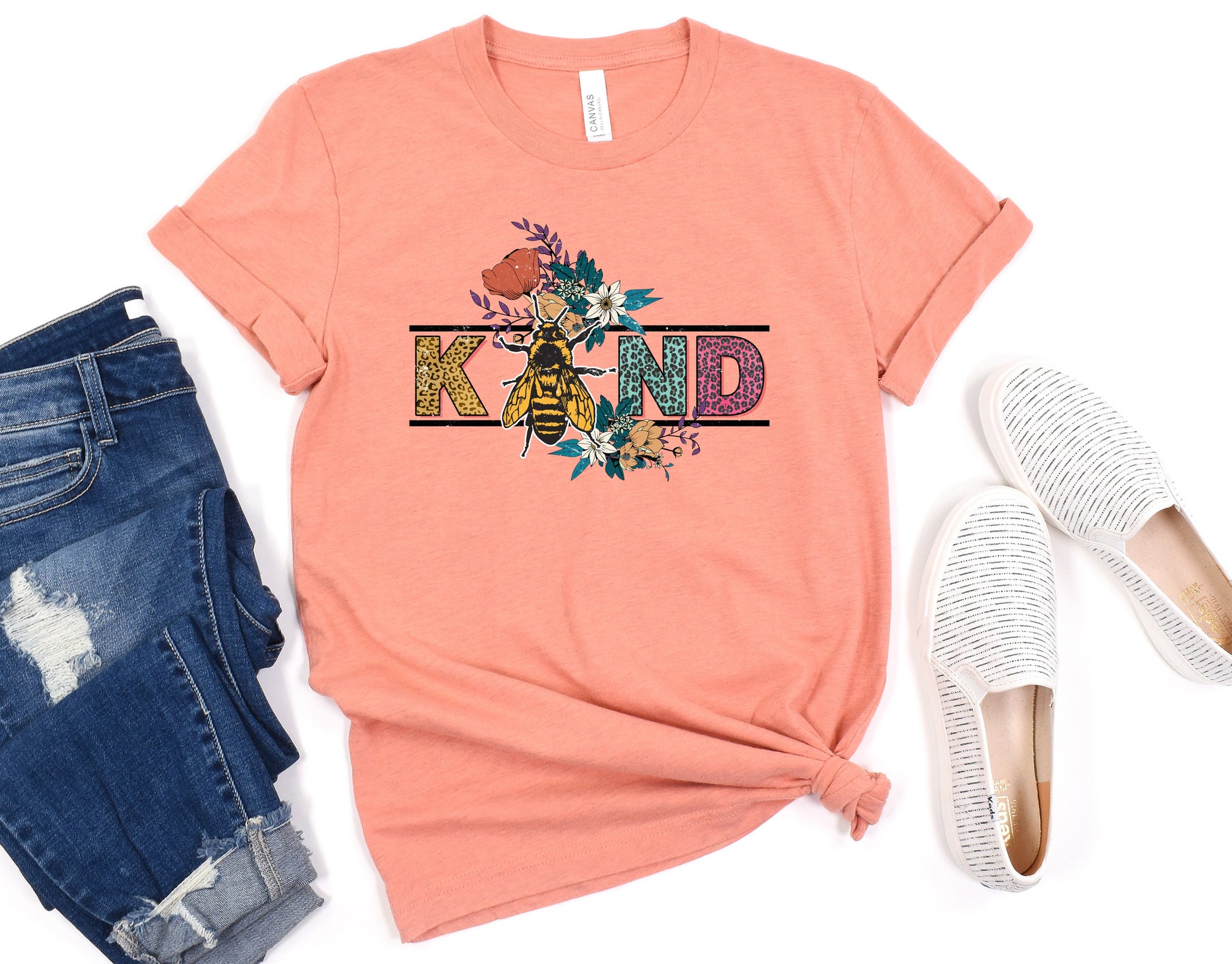 Wholesale Bee Kind Graphic Tee - Heather Sunset