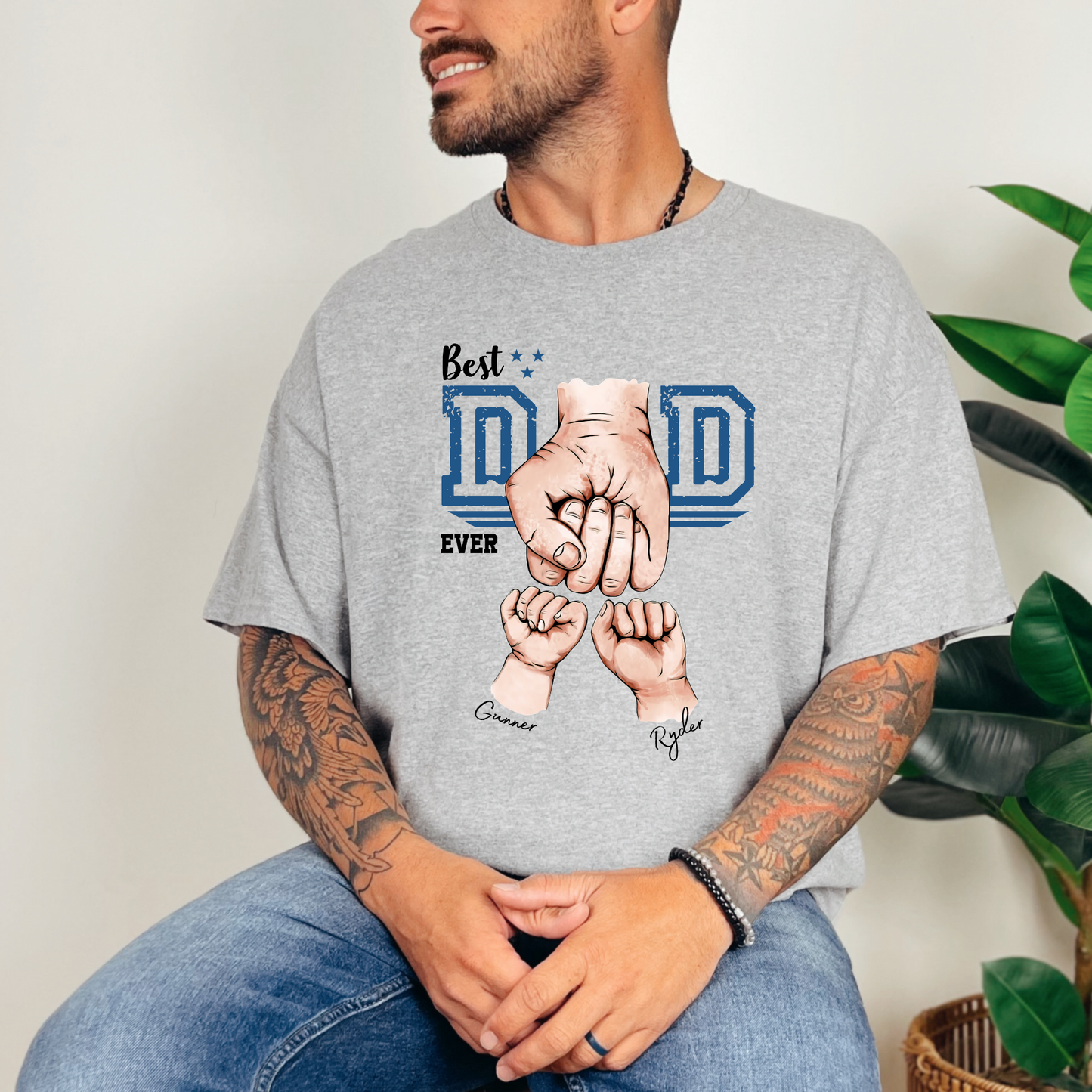 Wholesale Best Dad Ever Fists Custom Graphic Tee - Grey Tee