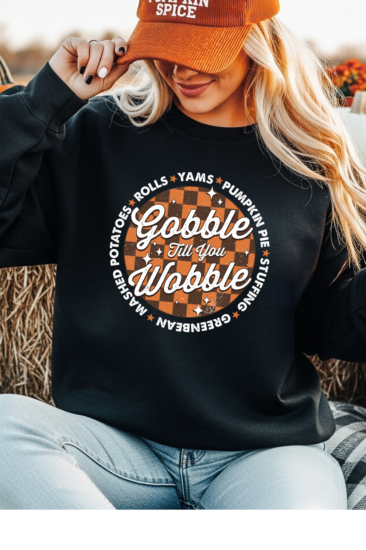 Wholesale Golden Hour - Gobble Til You Wobble #6 - Black Gildan Sweatshirt