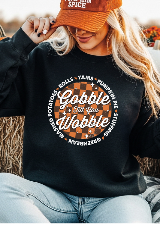 Wholesale Golden Hour - Gobble Til You Wobble #6 - Black Gildan Sweatshirt
