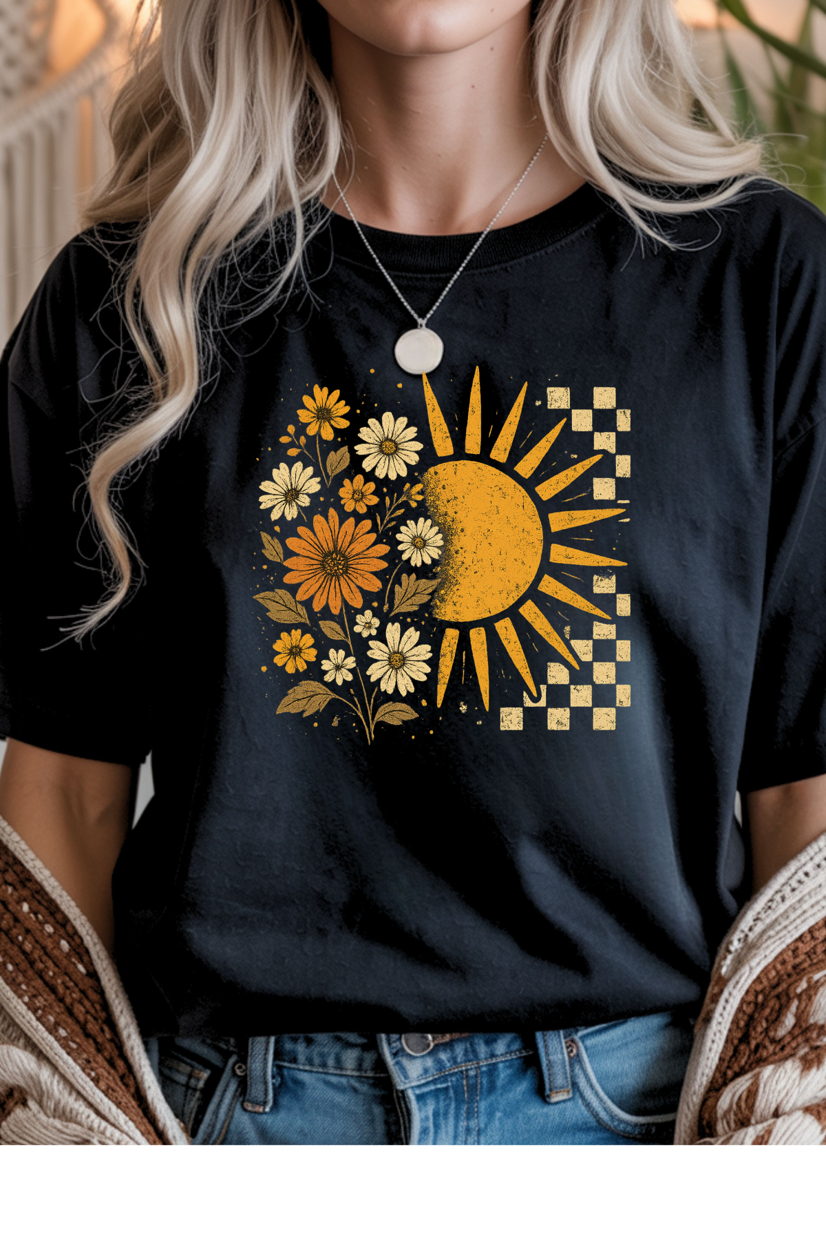 Wholesale Blue Waves - Floral Sun #4 - Black Gildan Tee