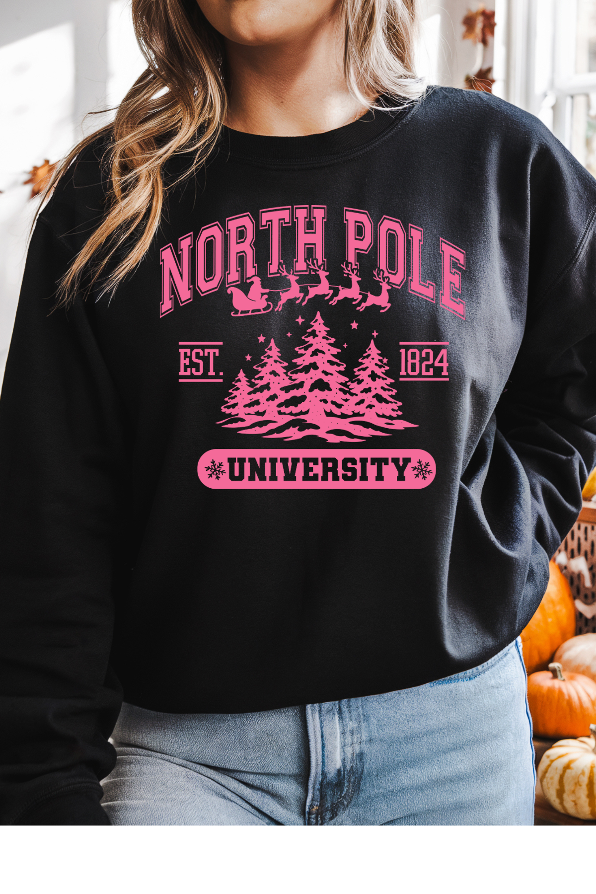 Wholesale Xmas #1 Red - North Pole #4 - Black Gildan Sweatshirt