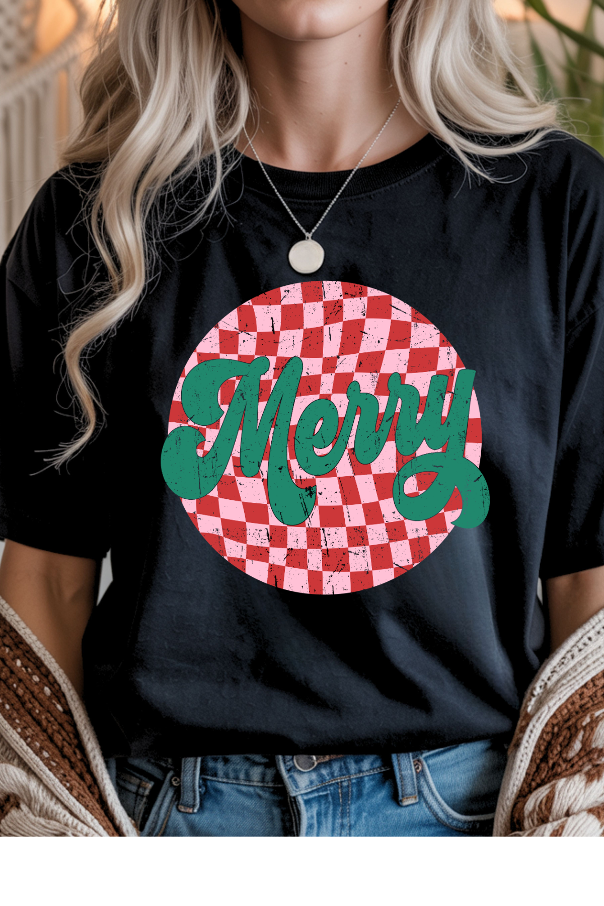 Wholesale Xmas #2 Green - Retro Merry #5 - Black Gildan Tee