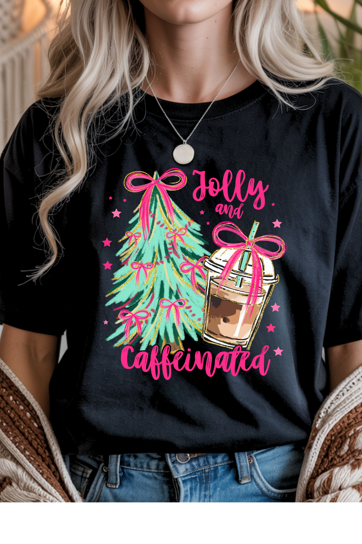 Wholesale Xmas #2 Green - Be Jolly & Caffeinated #6 - Black Gildan Tee