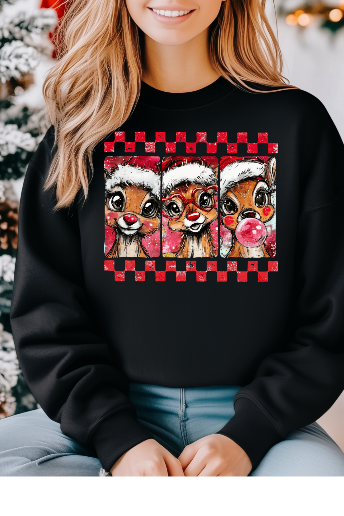 Wholesale Xmas #2 Green - Christmas Reindeer #8 - Black Gildan Sweatshirt