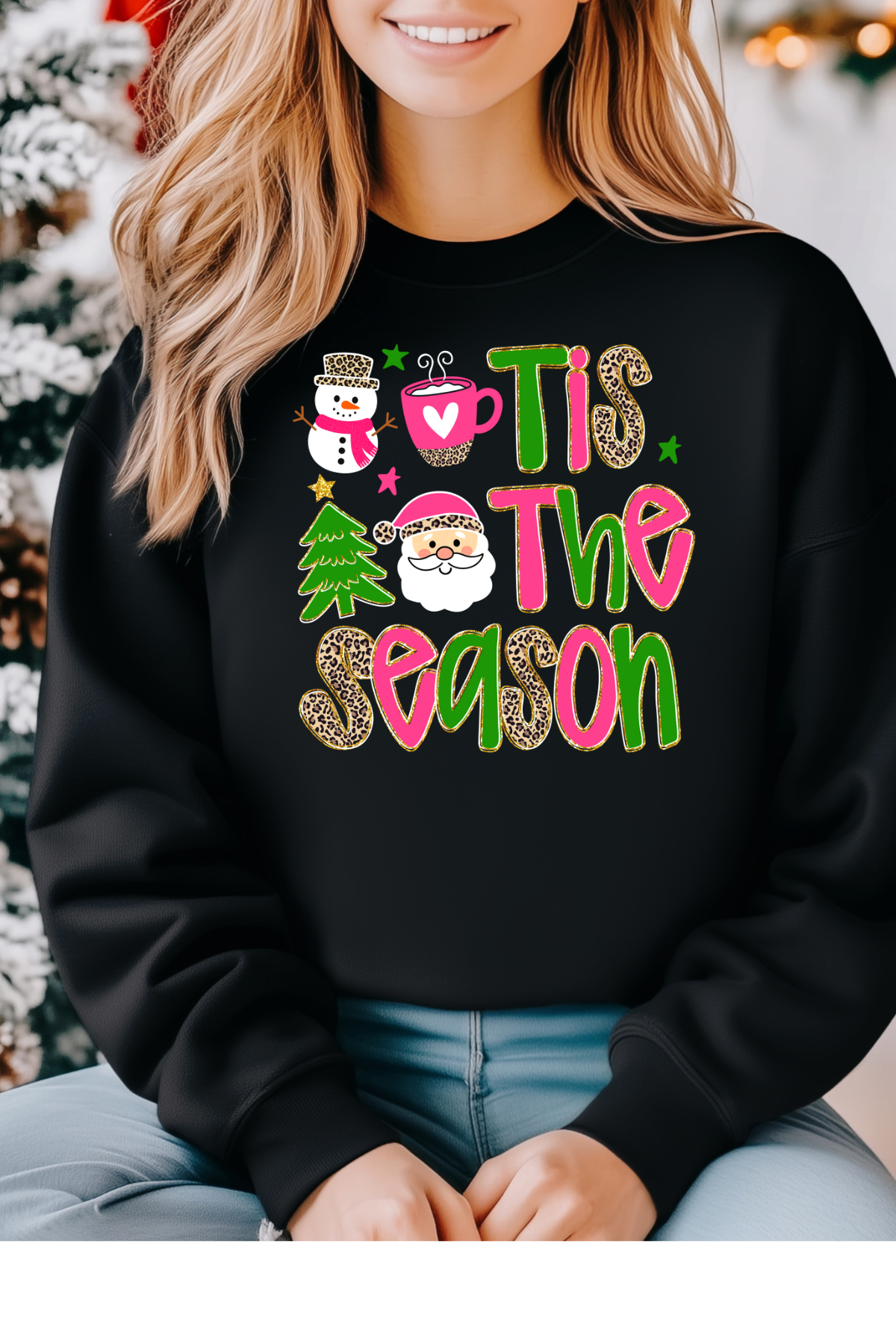 Wholesale Xmas #2 Green - Tis the Season #9 - Black Gildan Sweatshirt