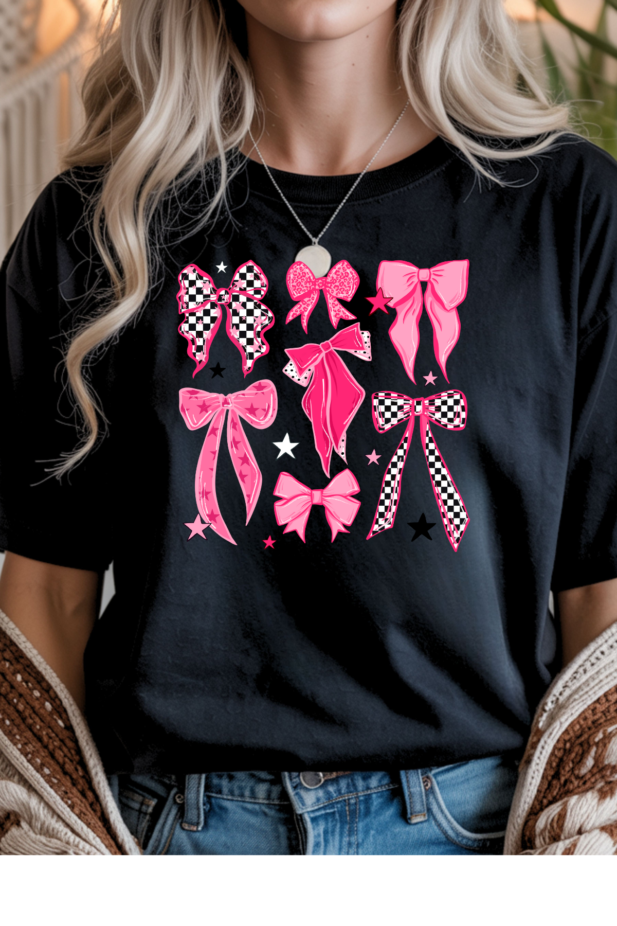 Wholesale Rooted in Spring - Checkered Bows #4 - Black Gildan Tee