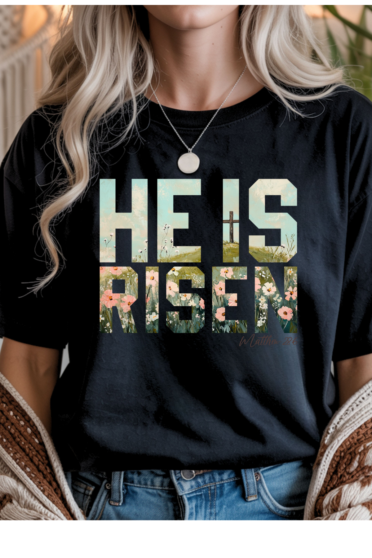 Wholesale Fern & Floral - He Is Risen #4 - Black Gildan Tee