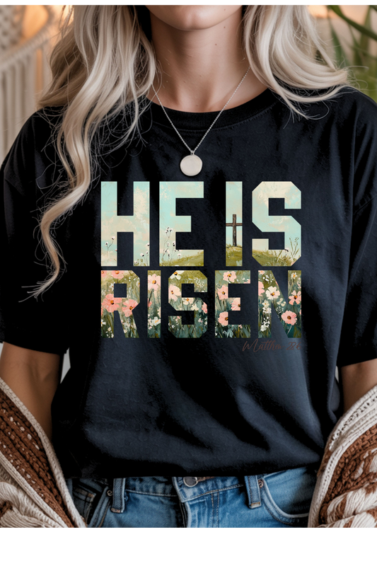 Wholesale Fern & Floral - He Is Risen #4 - Black Gildan Tee