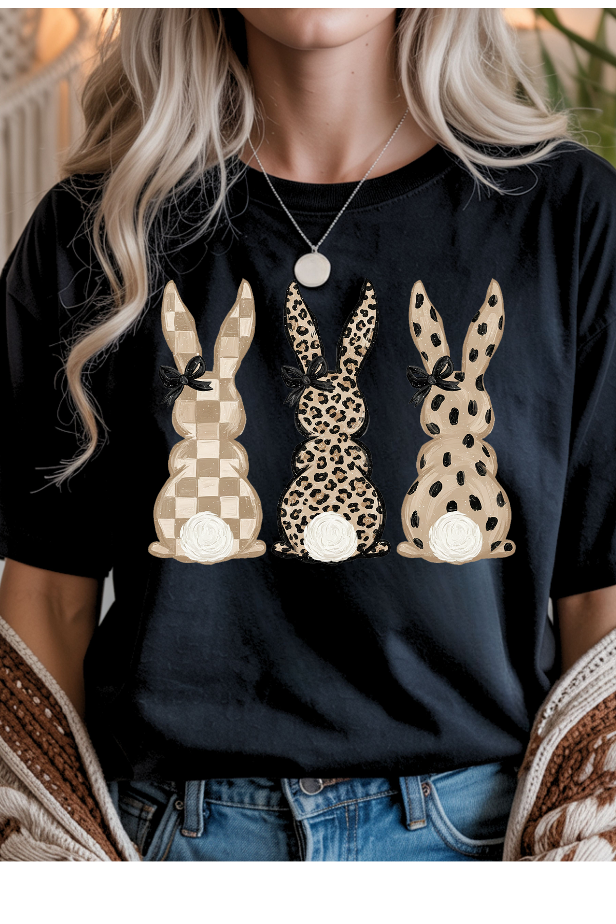 Wholesale Fern & Floral - Neutral Bunnies #6 - Black Gildan Tee