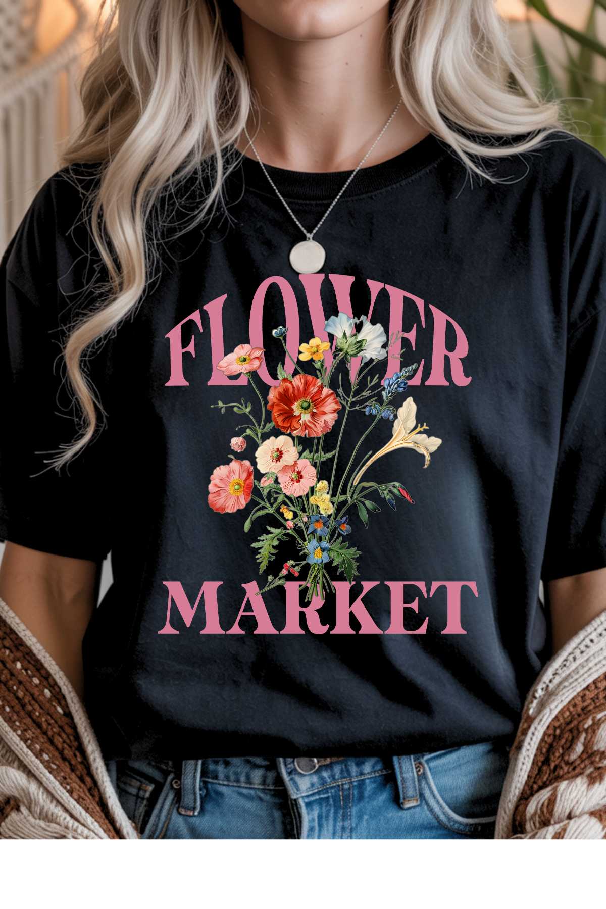 Wholesale Earth - Flower Market #5 - Black Gildan Tee