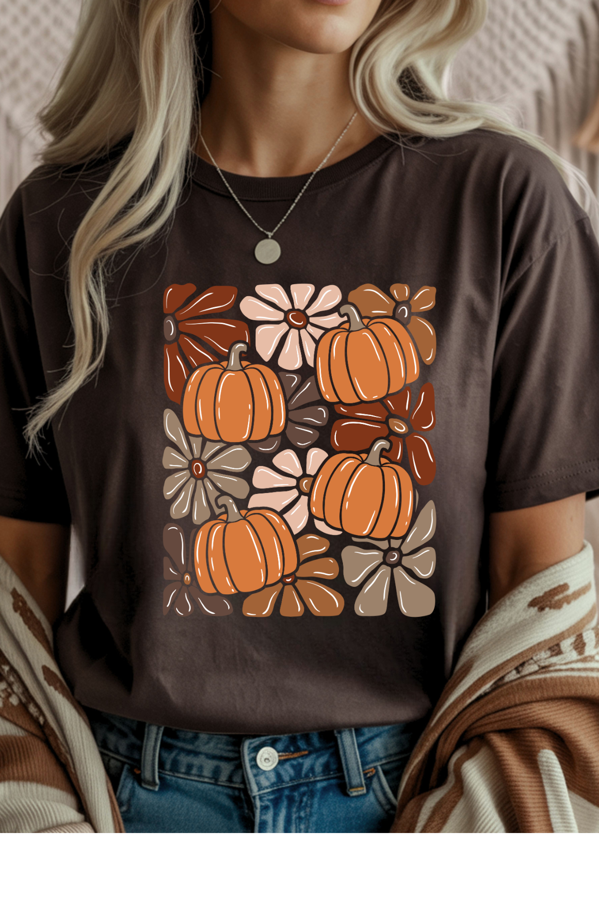 Wholesale Golden Hour - Fall Florals #3 - Dark Chocolate Gildan Tee