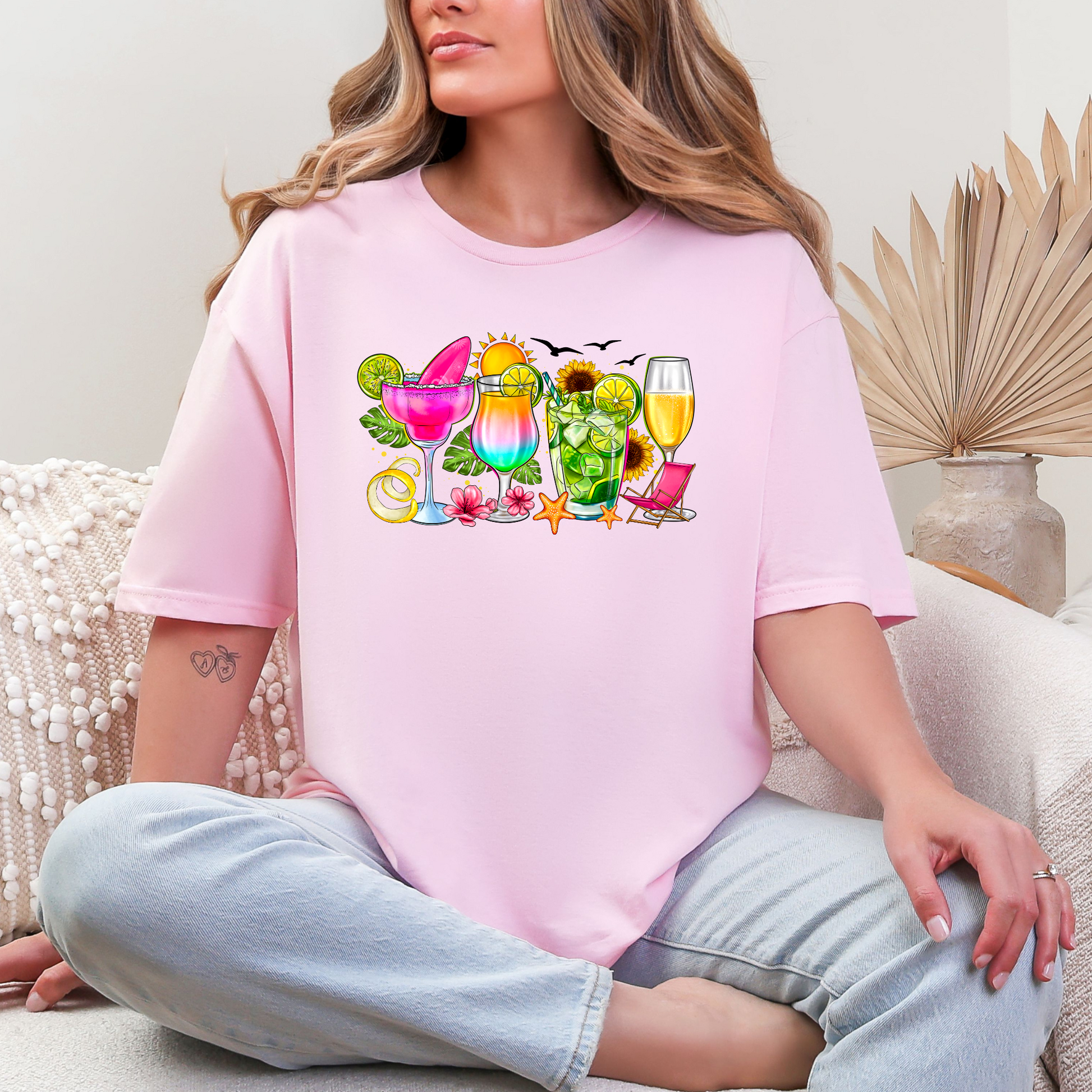 Wholesale Coastal Wine 6 Graphic Tee - Light Pink Tee