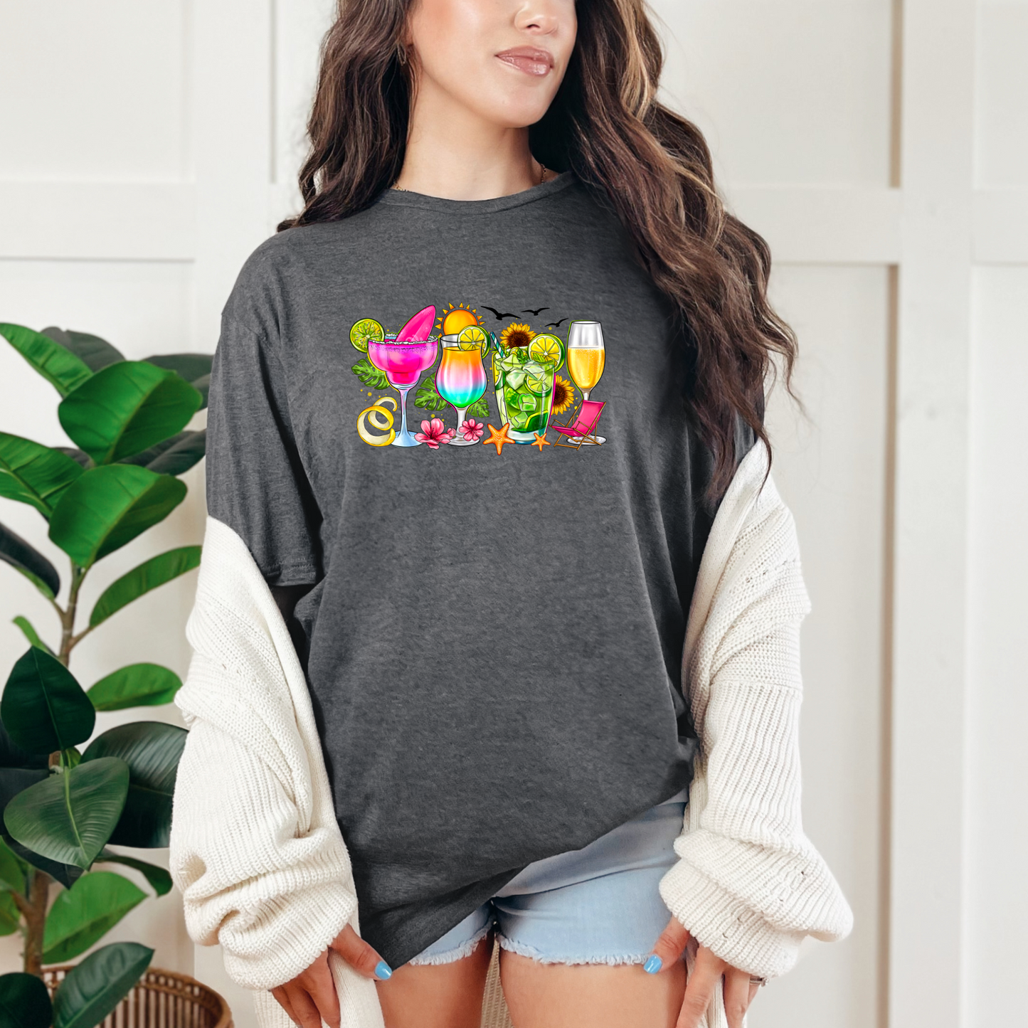 Wholesale Coastal Wine 6 Graphic Tee - Heather Dark Grey Tee