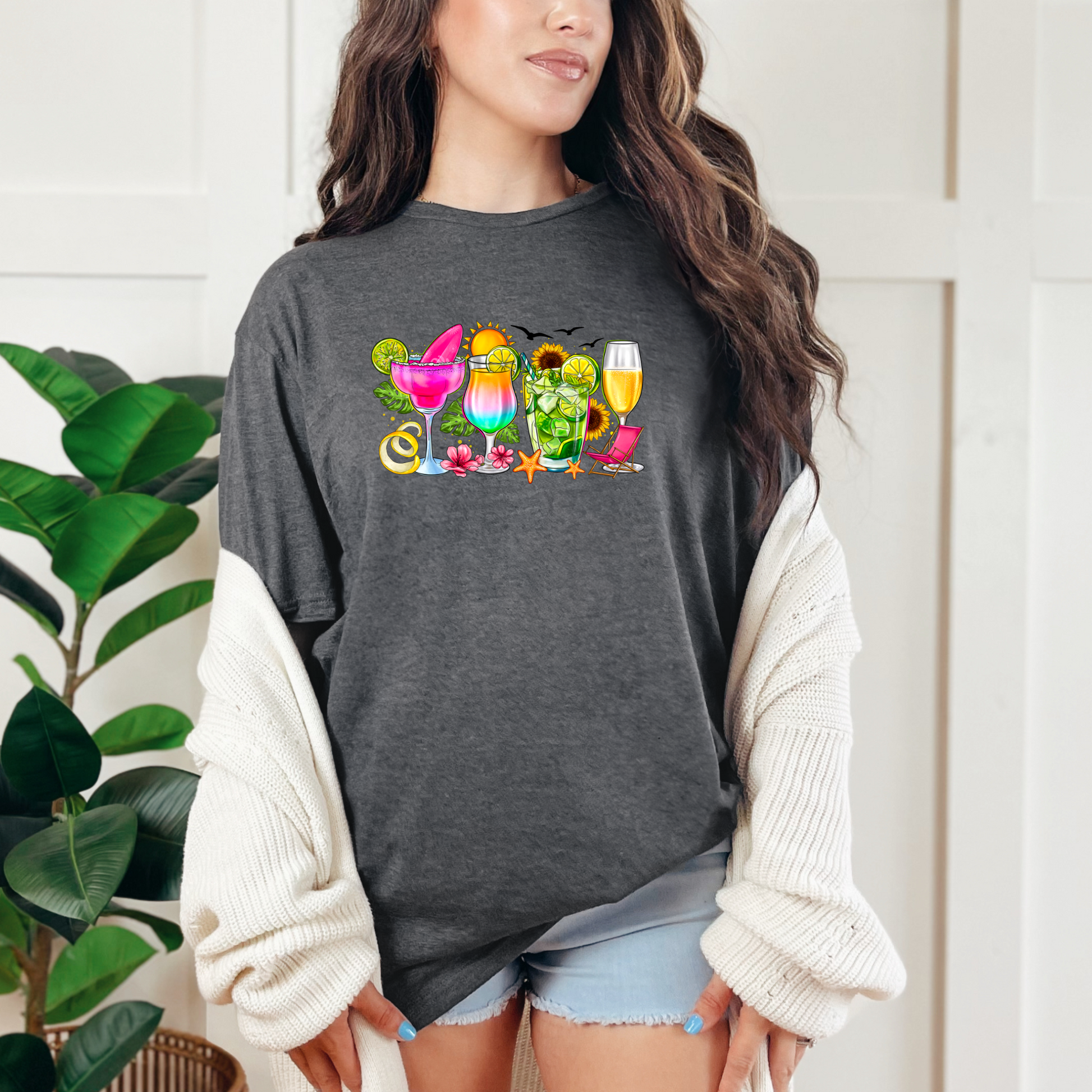 Wholesale Coastal Wine 6 Graphic Tee - Heather Dark Grey Tee