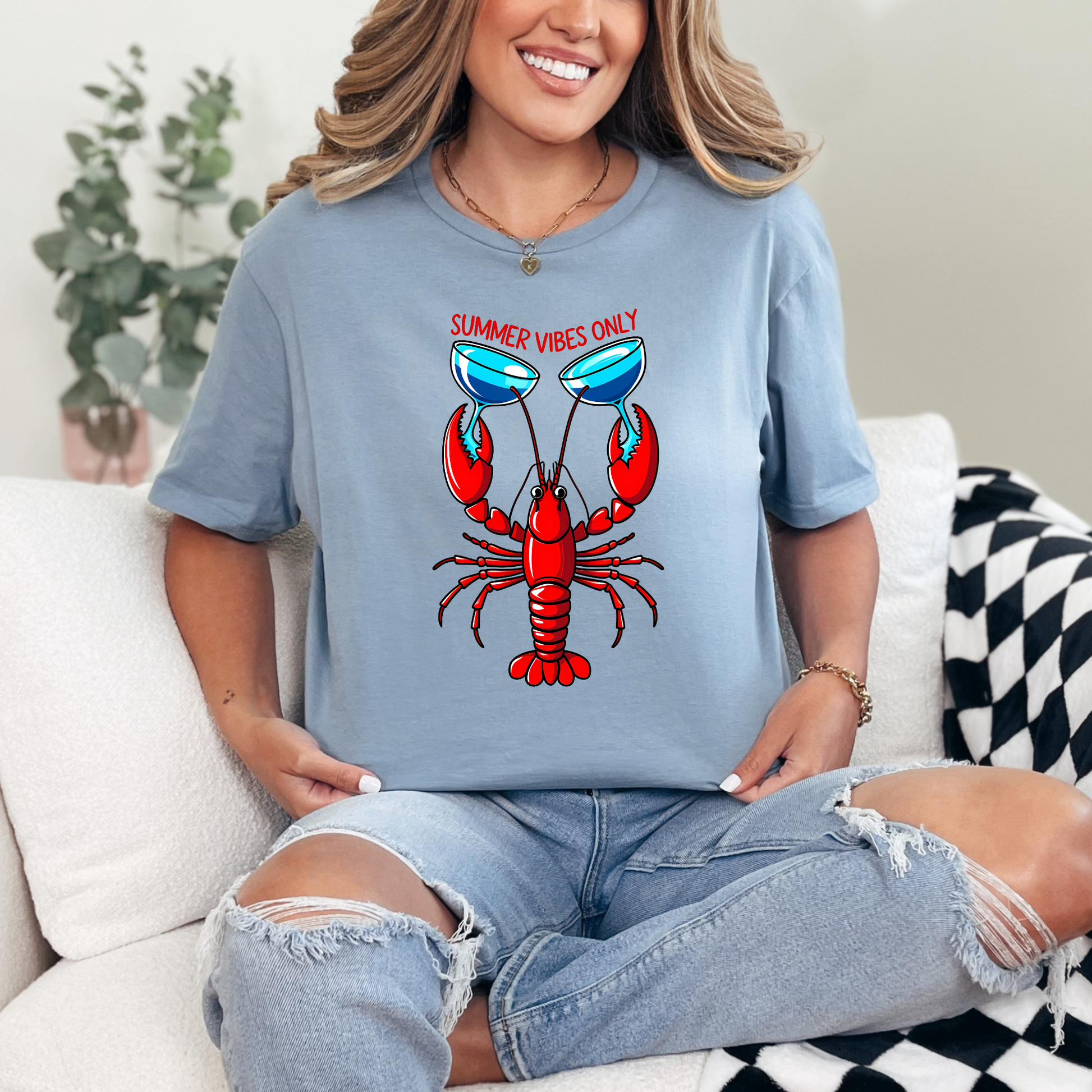 Wholesale Coastal Wine 8 Graphic Tee - Stone Blue Tee