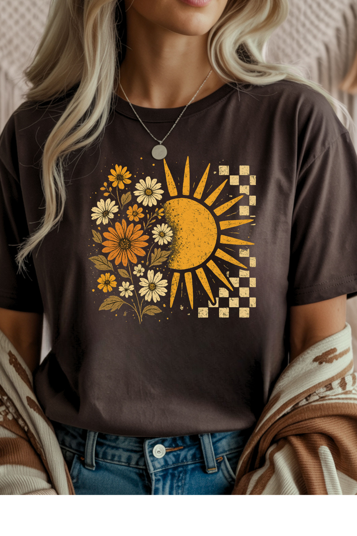 Wholesale Blue Waves - Floral Sun #4 - Dark Chocolate Gildan Tee