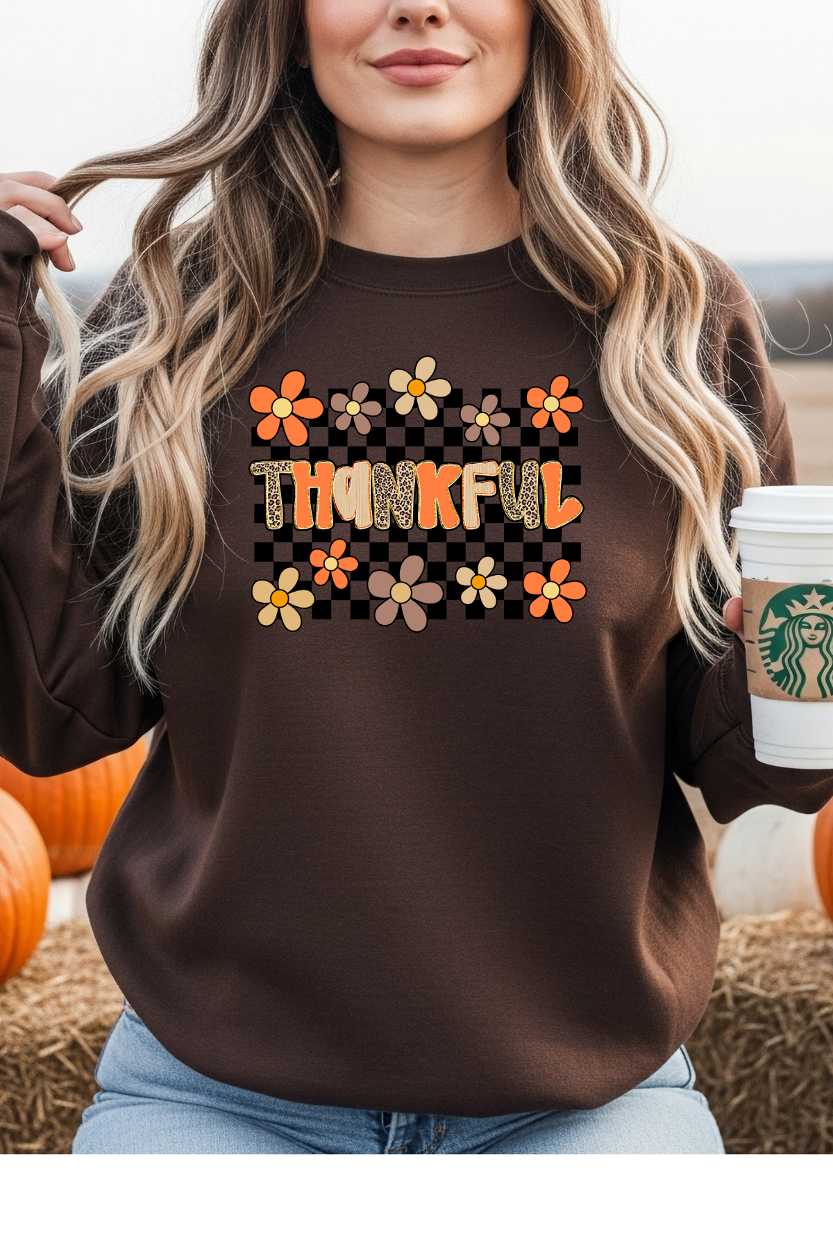 Wholesale Blue Waves - Love Checkered Thankful #6 - Military Green Gildan Sweatshirt
