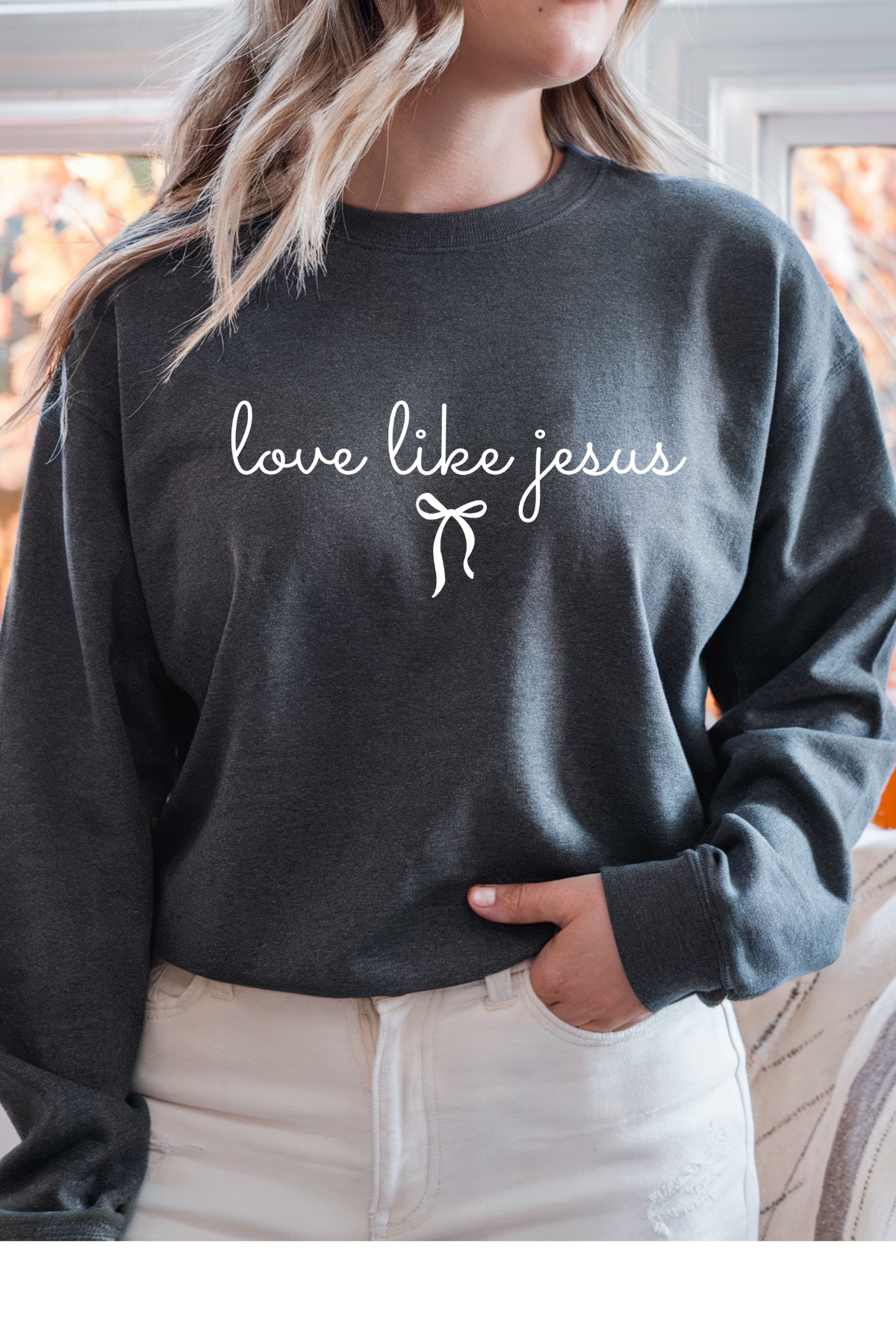 Wholesale Blue Waves - Love Like Jesus #3 - Dark Heather Gildan Sweatshirt