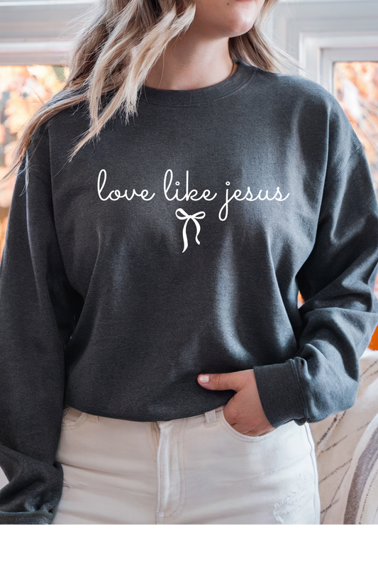 Wholesale Blue Waves - Love Like Jesus #3 - Dark Heather Gildan Sweatshirt