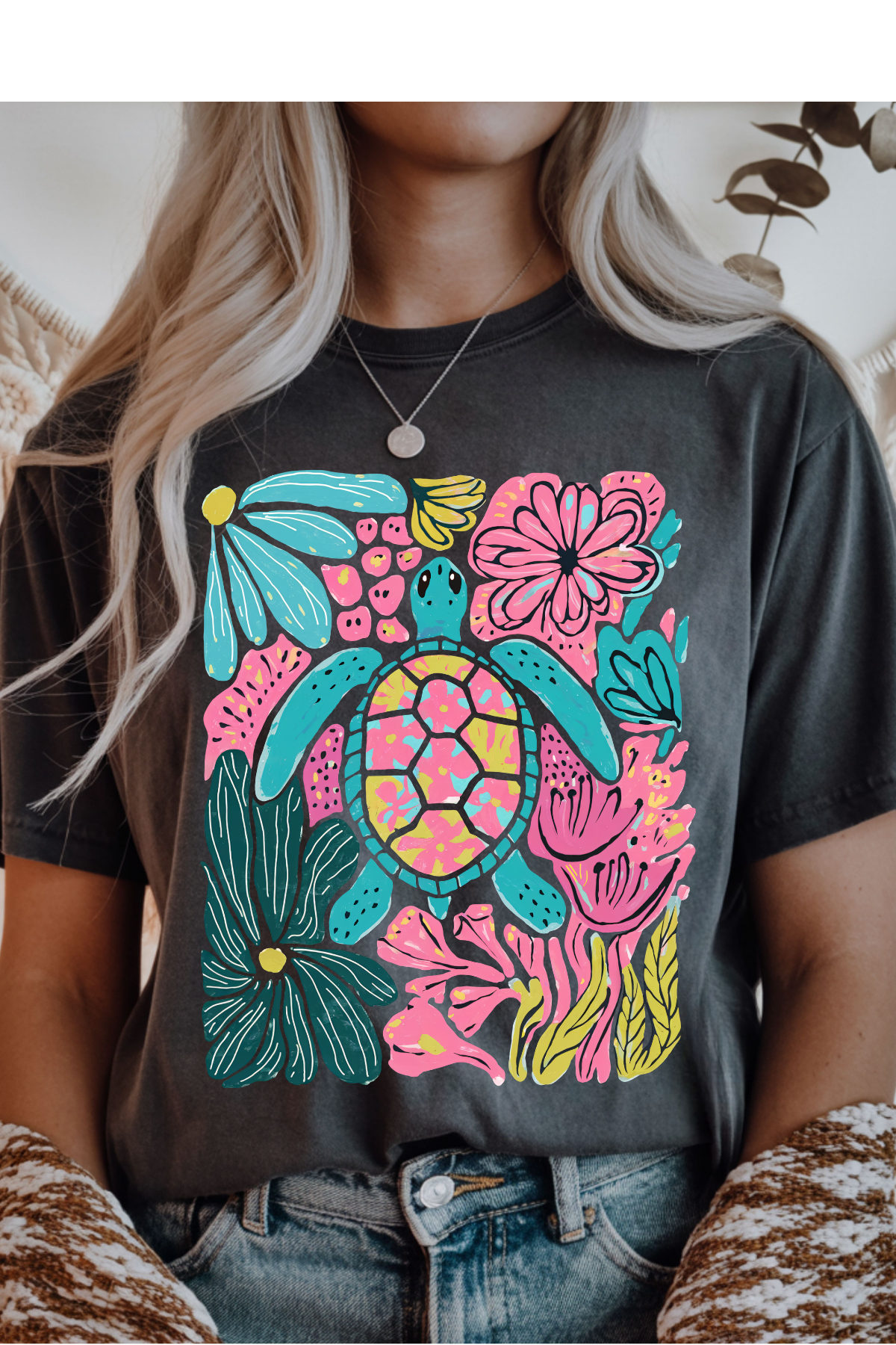 Wholesale Black & Teal - Sea Turtle #4 - Dark Heather Gildan Tee