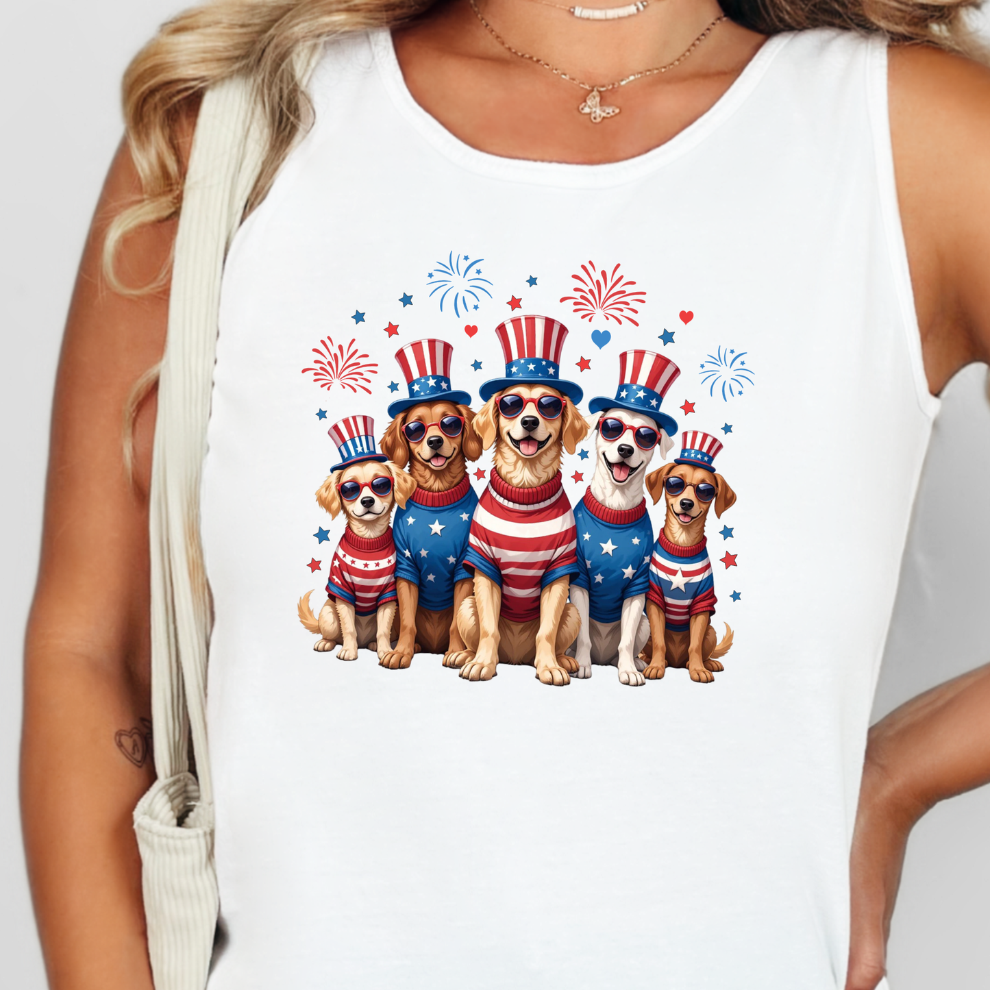 Wholesale Dogs Patriotic Graphic Tee - CC White Tank Top