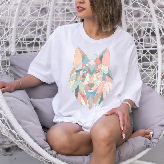 Wholesale Geo Wolf Graphic Tee - White