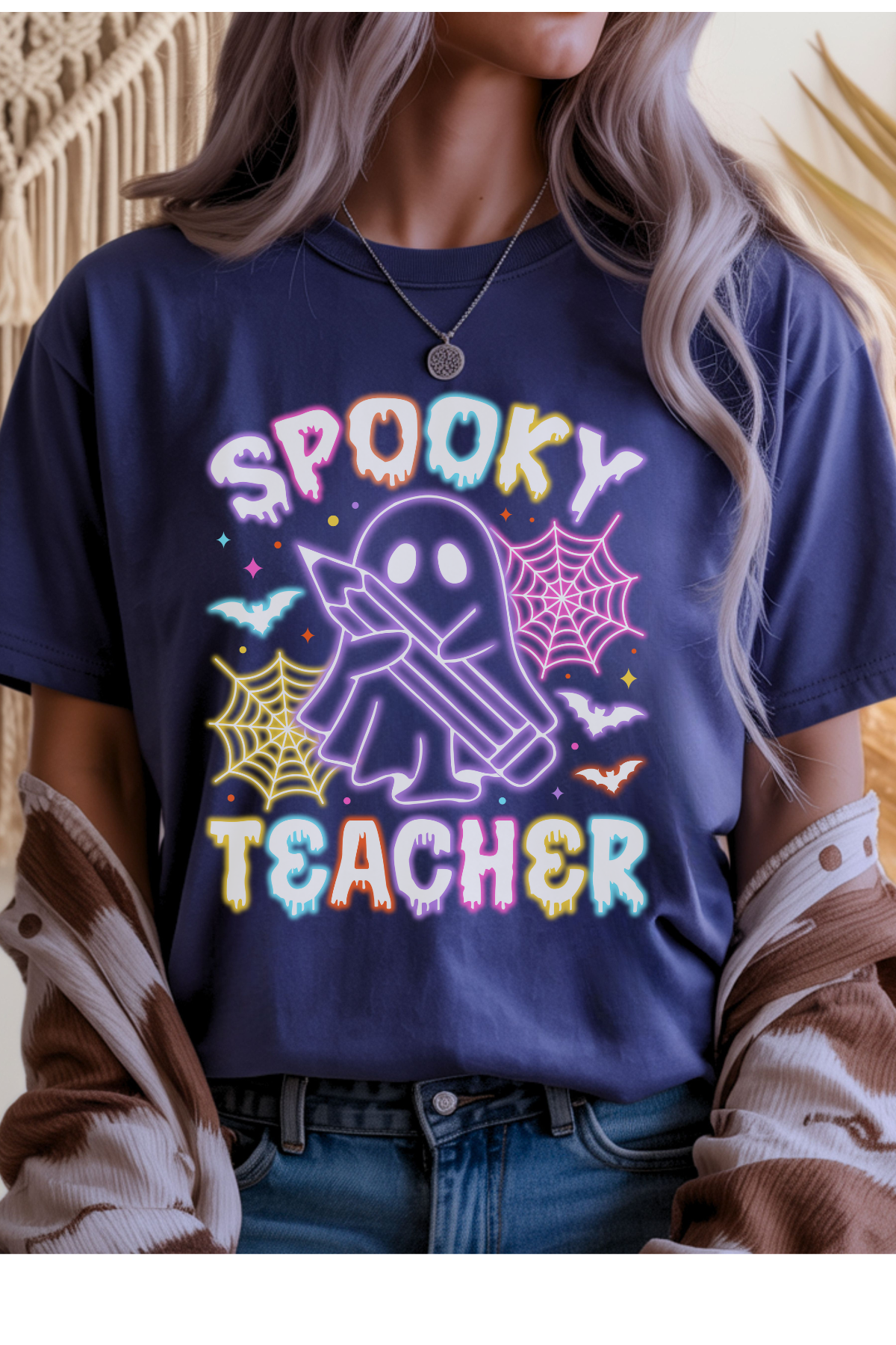Wholesale Fall Whispers - Spooky Teacher #7 - Navy Gildan Tee