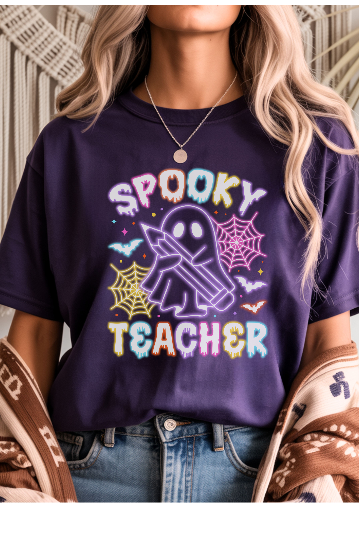 Wholesale Fall Whispers - Spooky Teacher #7 - Purple Gildan Tee