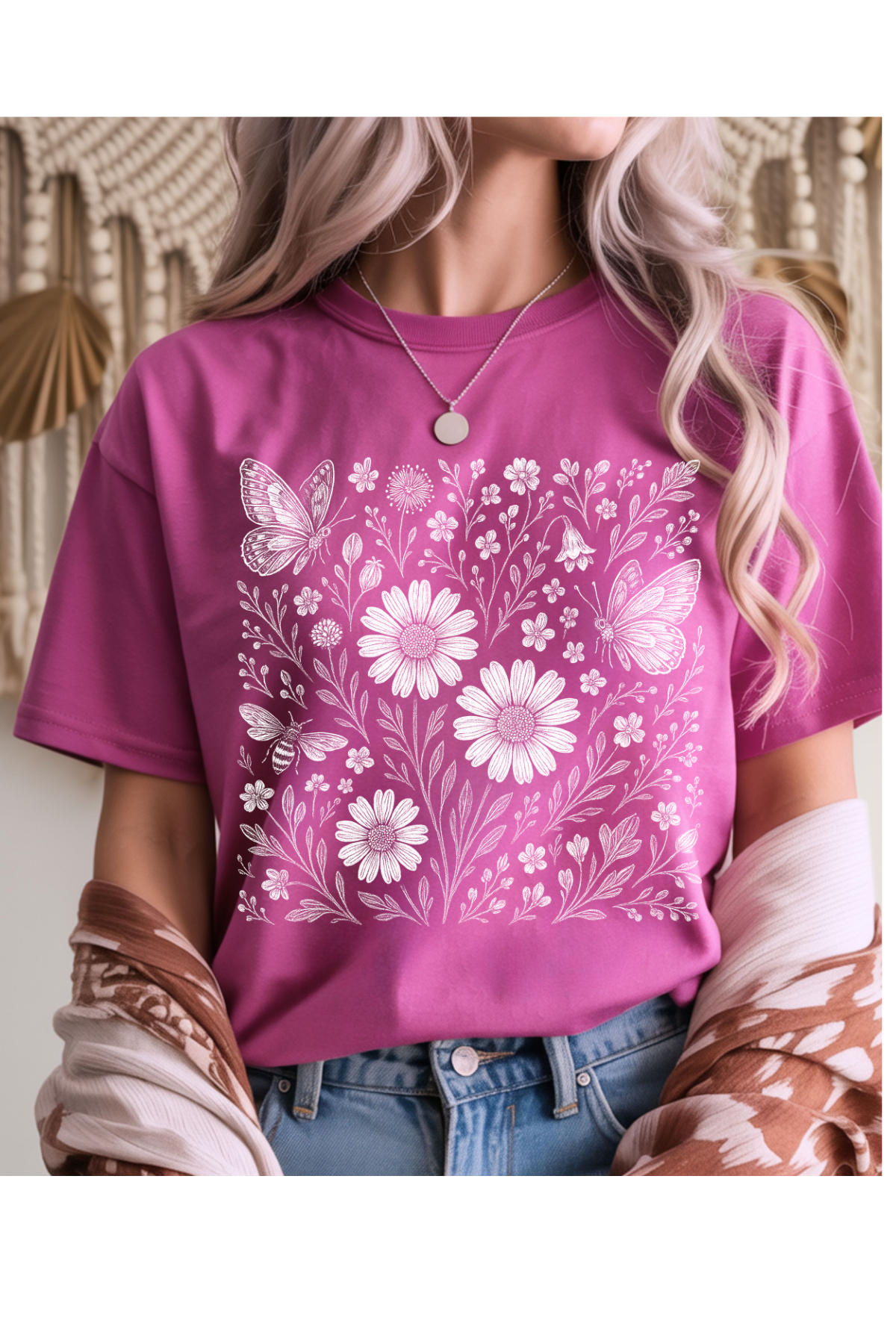 Wholesale Sun-Sational - Boho Florals #1 - Heather Berry Gildan Tee